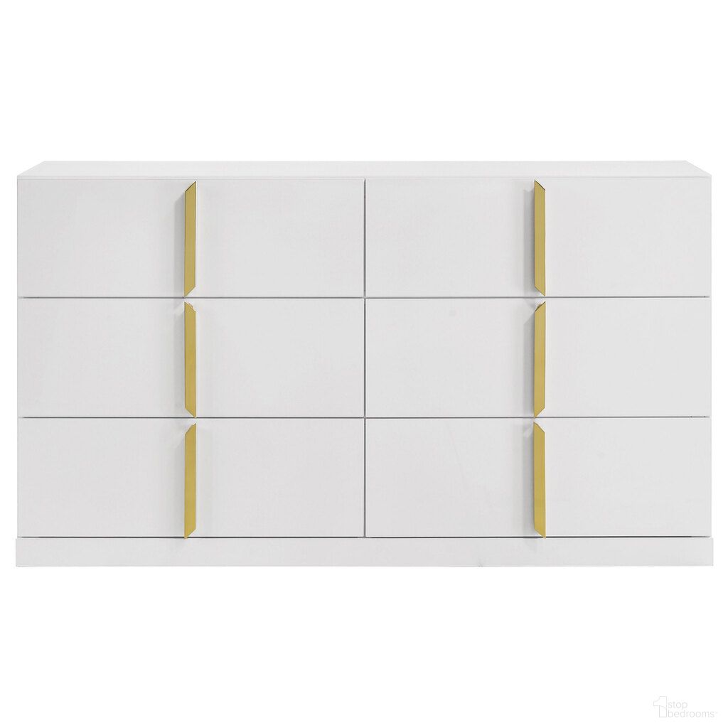The appearance of Ines 6-Drawer Bedroom Dresser Cabinet In White High Gloss designed by Coaster in the modern / contemporary interior design. This white high gloss piece of furniture was selected by 1StopBedrooms from Ines Collection to add a touch of cosiness and style into your home. Sku: 223093. Material: Veneer.