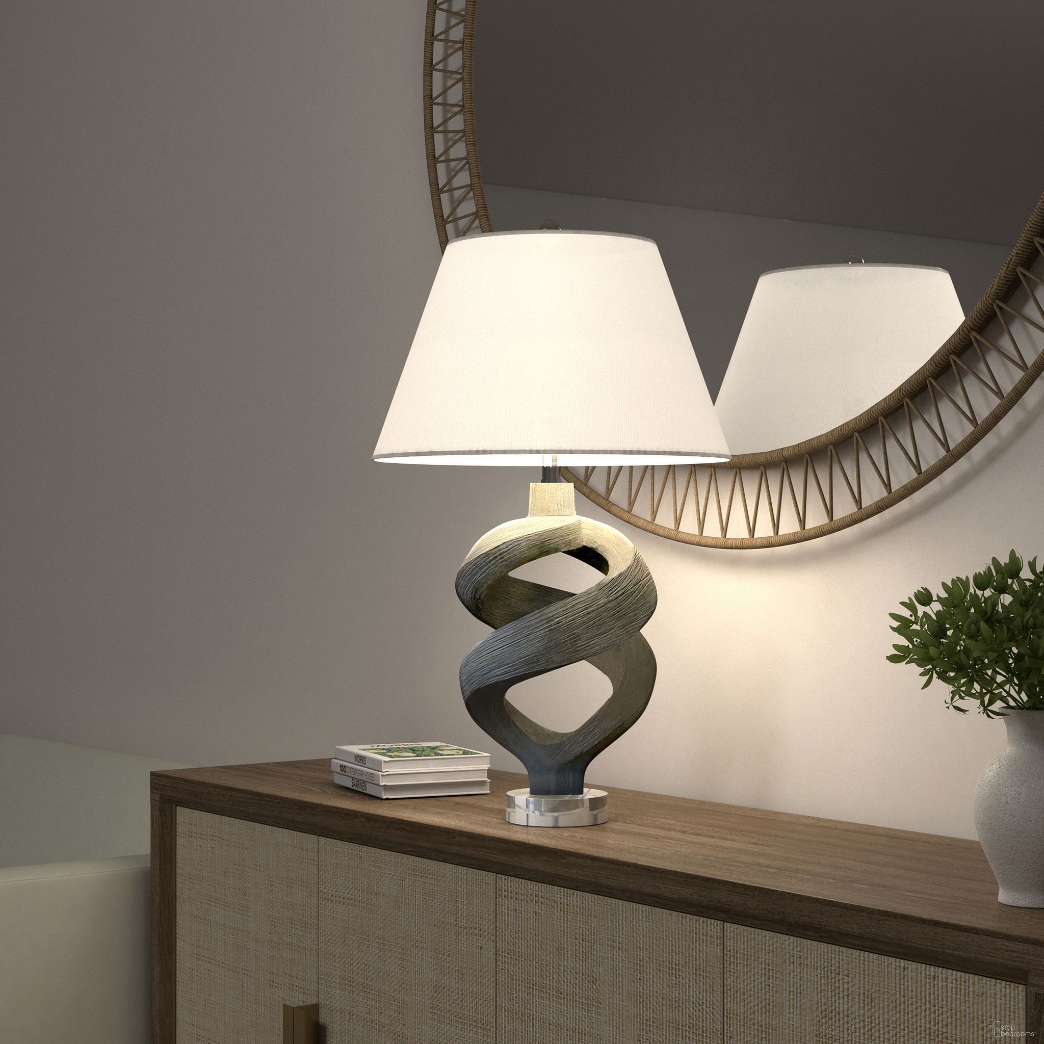 Infinity 31 Inch Faux Wood Resin Table Lamp In Grey