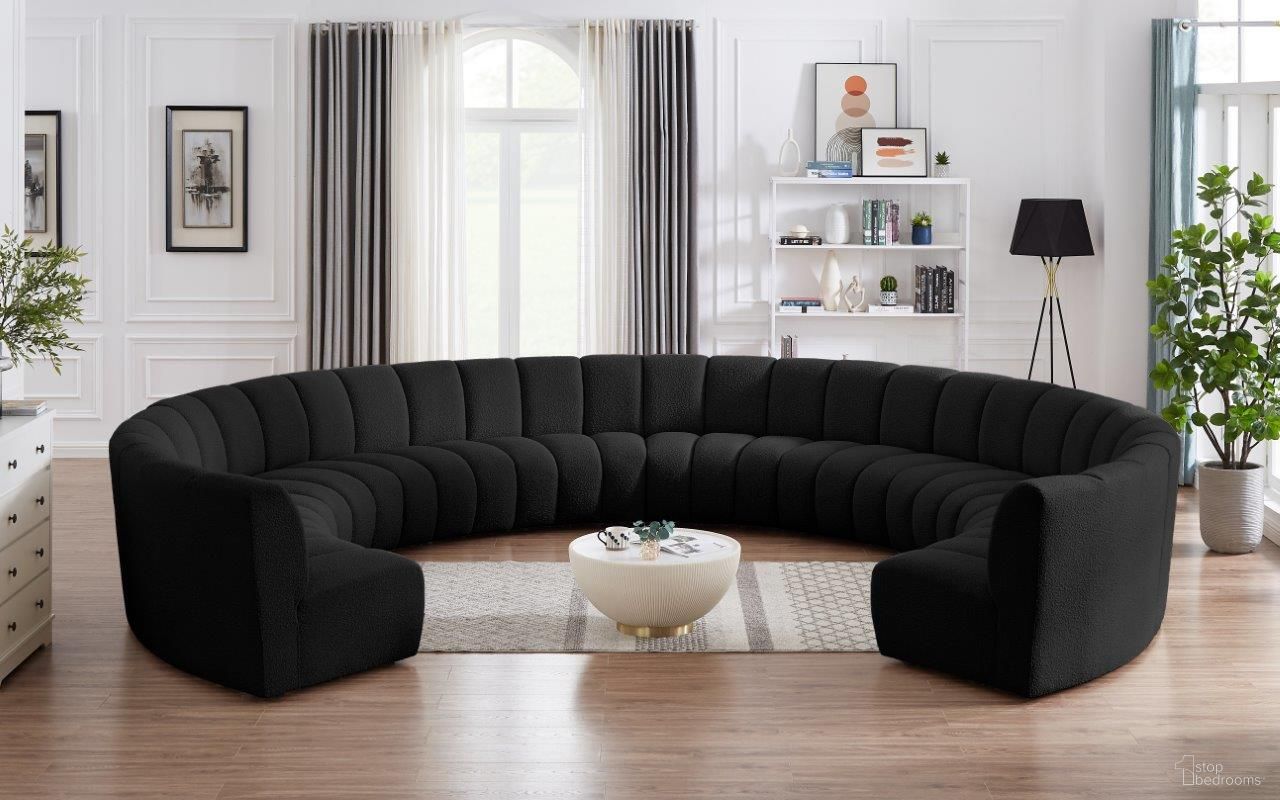 The appearance of Infinity 10-Piece Boucle Fabric Modular Sectional In Black designed by Meridian in the modern / contemporary interior design. This black piece of furniture  was selected by 1StopBedrooms from Infinity Collection to add a touch of cosiness and style into your home. Sku: 643Black-C;643Black-C;643Black-C;643Black-C;643Black-C;643Black-C;643Black-C;643Black-C;643Black-C;643Black-C. Material: Wood. Layout: Curved.