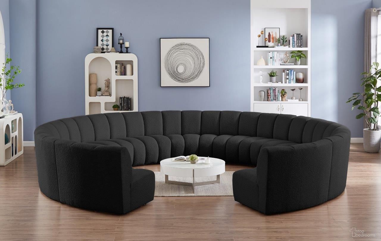 The appearance of Infinity 11-Piece Boucle Fabric Modular Sectional In Black designed by Meridian in the modern / contemporary interior design. This black piece of furniture was selected by 1StopBedrooms from Infinity Collection to add a touch of cosiness and style into your home. Sku: 643Black-C;643Black-C;643Black-C;643Black-C;643Black-C;643Black-C;643Black-C;643Black-C;643Black-C;643Black-C;643Black-C. Material: Wood. Layout: Curved.