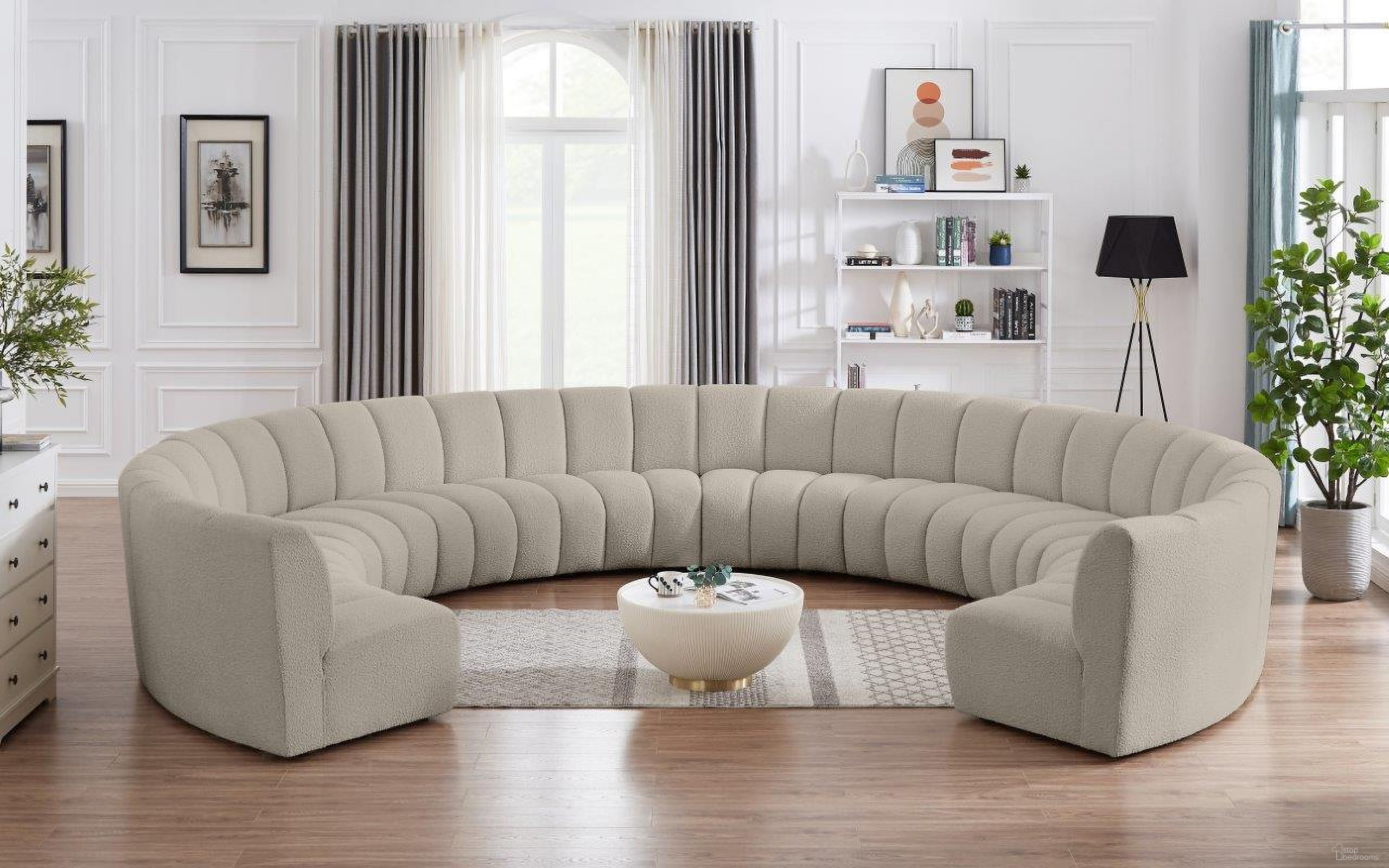 The appearance of Infinity 10-Piece Boucle Fabric Modular Sectional In Taupe designed by Meridian in the modern / contemporary interior design. This taupe piece of furniture was selected by 1StopBedrooms from Infinity Collection to add a touch of cosiness and style into your home. Sku: 643Taupe-C;643Taupe-C;643Taupe-C;643Taupe-C;643Taupe-C;643Taupe-C;643Taupe-C;643Taupe-C;643Taupe-C;643Taupe-C. Layout: Curved. Material: Boucle.