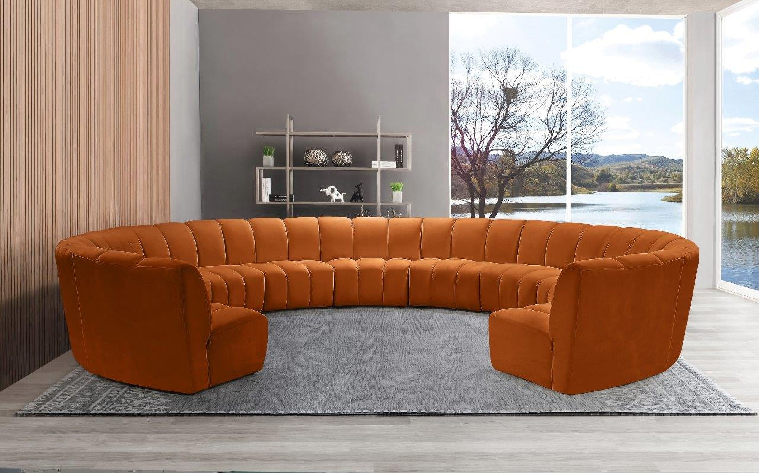 The appearance of Infinity 11-Piece Velvet Modular Sectional In Cognac designed by Meridian in the modern / contemporary interior design. This cognac piece of furniture was selected by 1StopBedrooms from Infinity Collection to add a touch of cosiness and style into your home. Sku: 638Cognac-C;638Cognac-C;638Cognac-C;638Cognac-C;638Cognac-C;638Cognac-C;638Cognac-C;638Cognac-C;638Cognac-C;638Cognac-C;638Cognac-C. Material: Velvet. Layout: Curved.