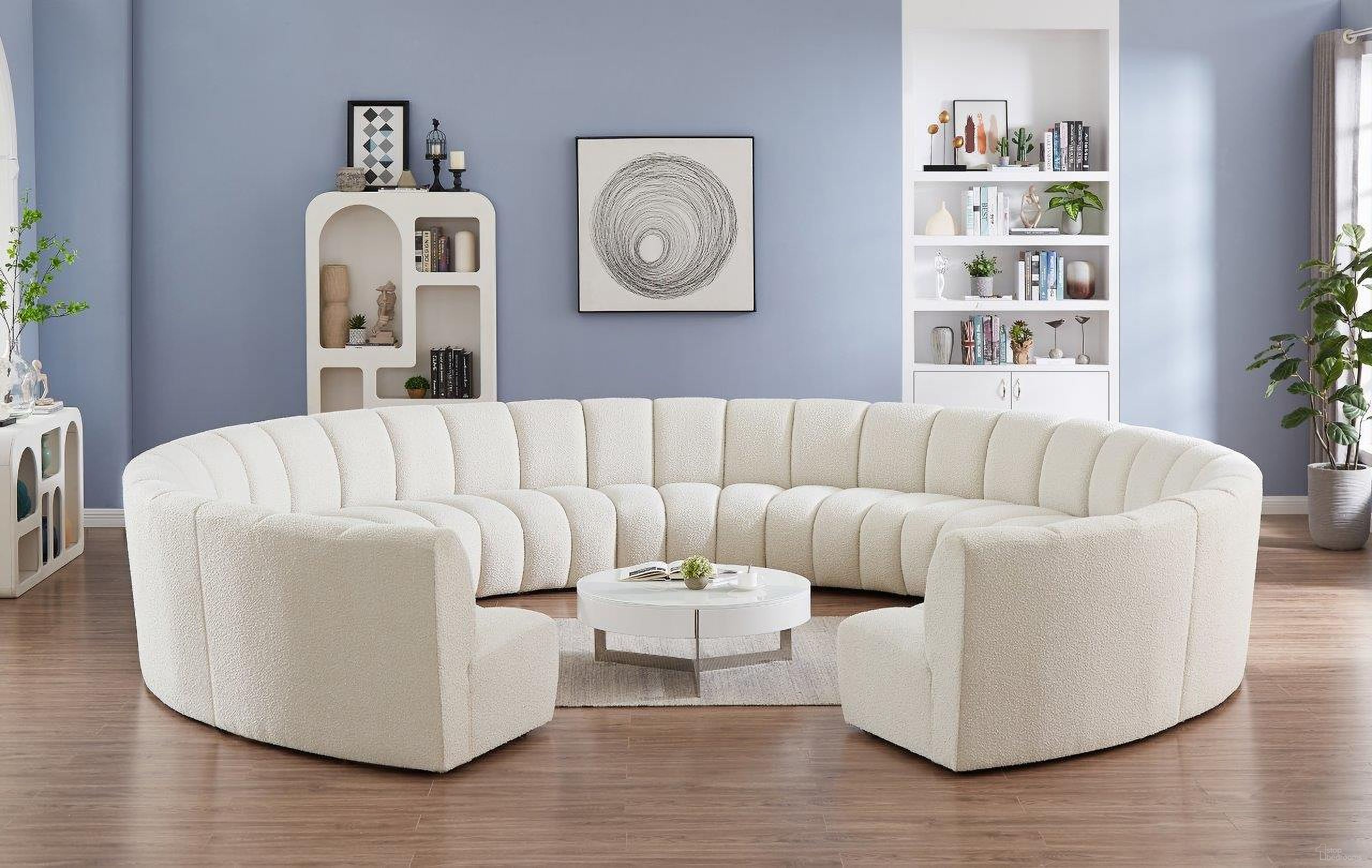 The appearance of Infinity 11-Piece Boucle Fabric Modular Sectional In Cream designed by Meridian in the modern / contemporary interior design. This cream piece of furniture was selected by 1StopBedrooms from Infinity Collection to add a touch of cosiness and style into your home. Sku: 643Cream-C;643Cream-C;643Cream-C;643Cream-C;643Cream-C;643Cream-C;643Cream-C;643Cream-C;643Cream-C;643Cream-C;643Cream-C. Material: Wood. Layout: Curved.