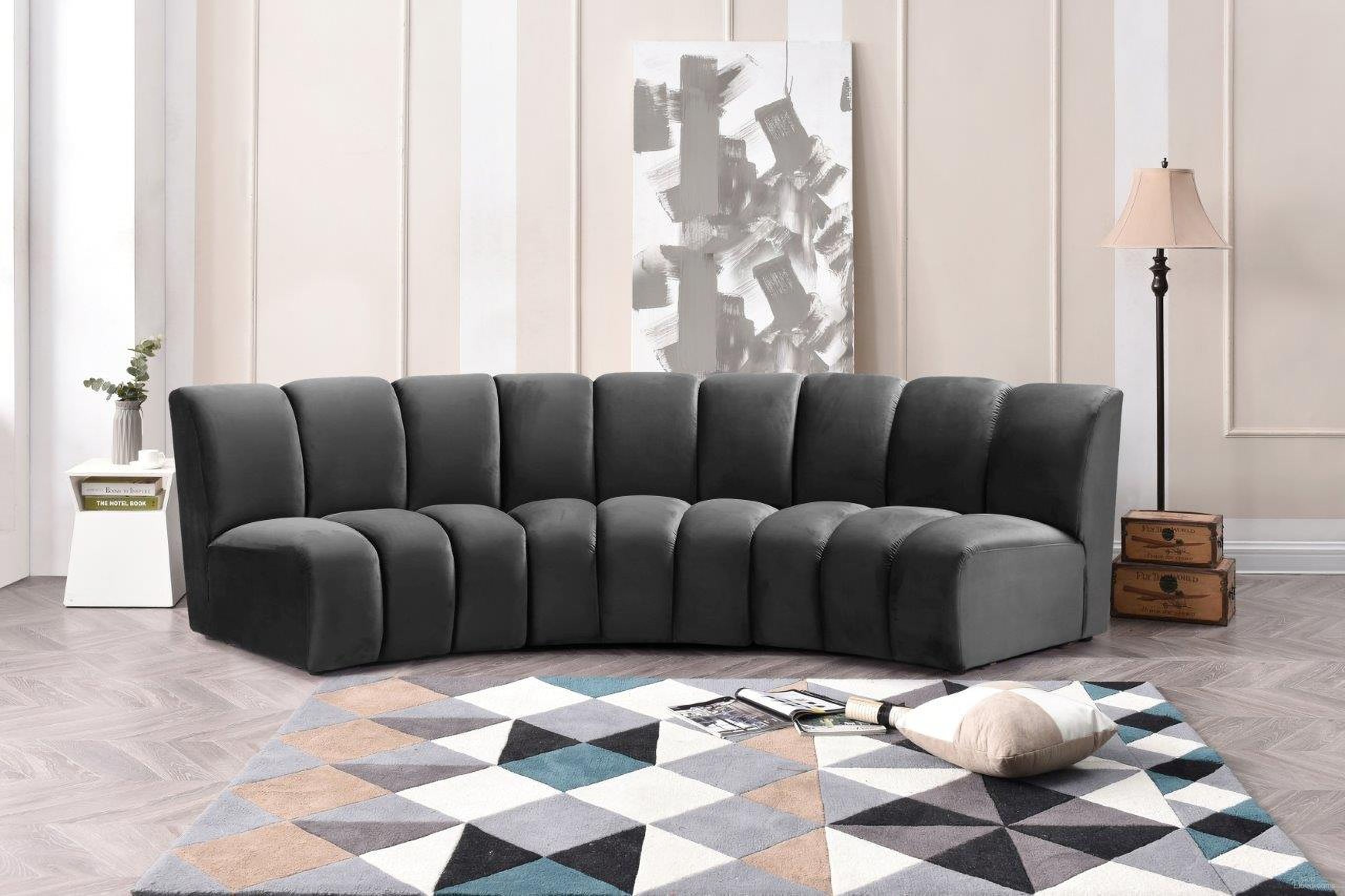 Infinity 3-Piece Velvet Modular Sectional In Grey
