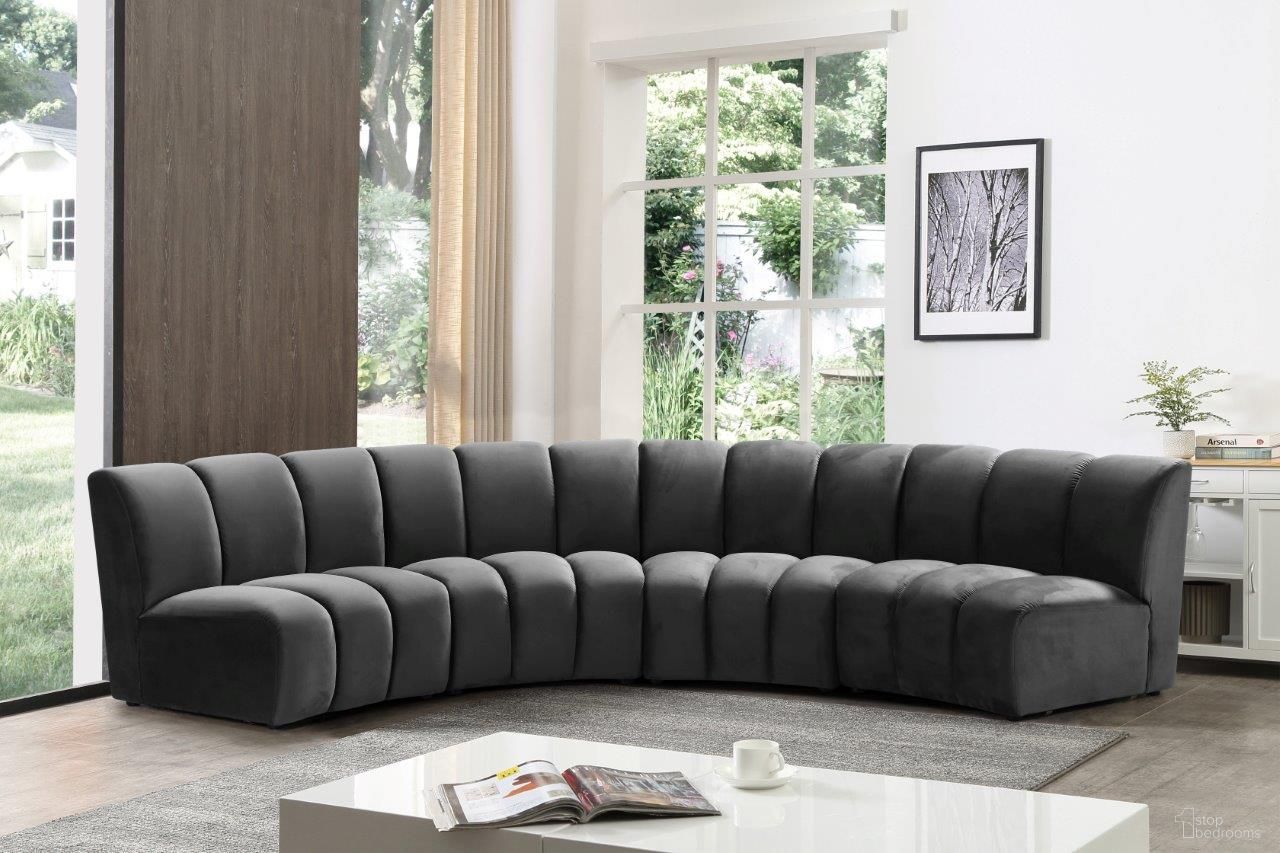 Infinity 4-Piece Velvet Modular Sectional In Grey
