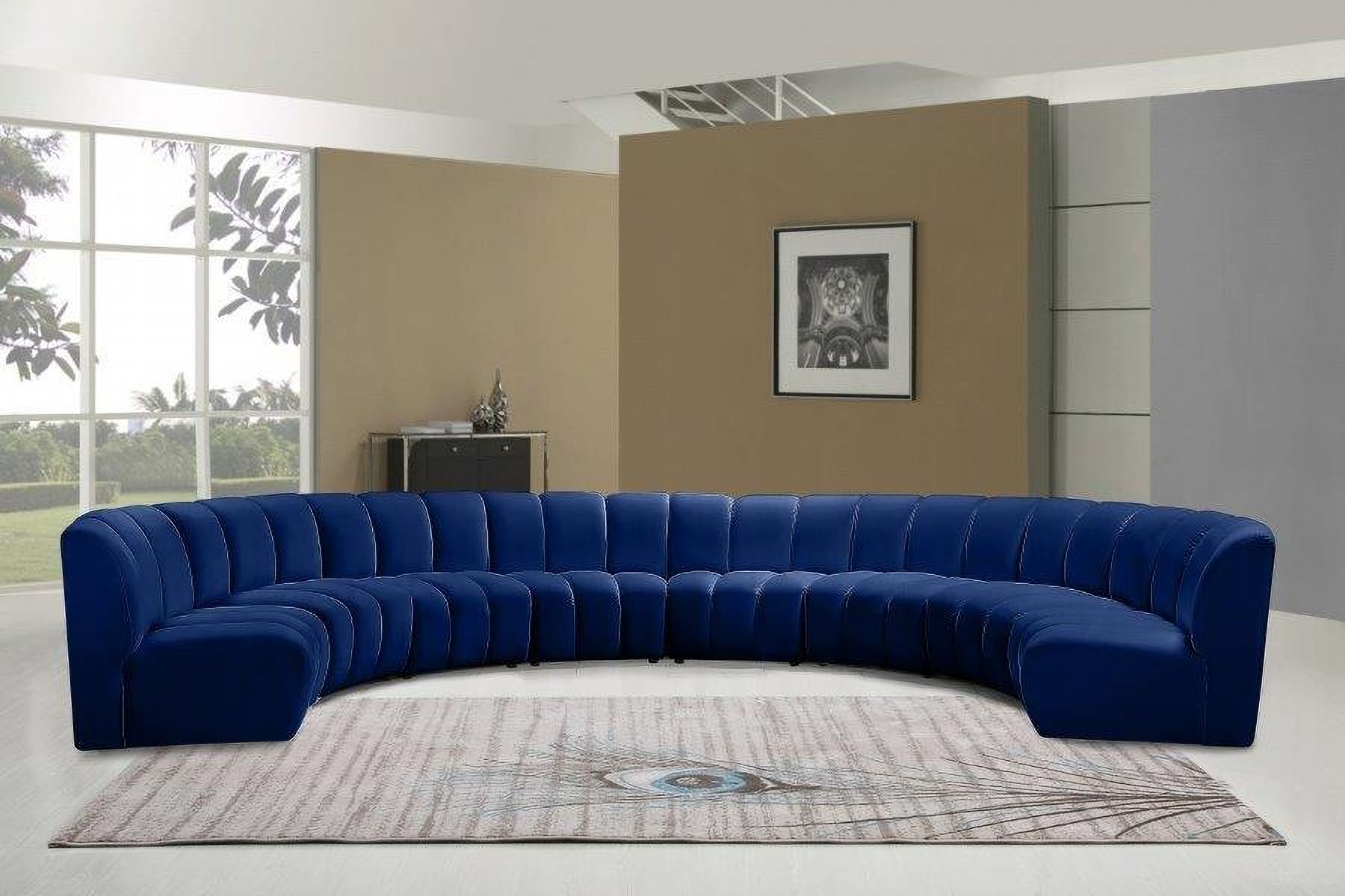 The appearance of Infinity 8-Piece Velvet Modular Sectional In Navy designed by Meridian in the modern / contemporary interior design. This navy piece of furniture was selected by 1StopBedrooms from Infinity Collection to add a touch of cosiness and style into your home. Sku: 638Navy-C;638Navy-C;638Navy-C;638Navy-C;638Navy-C;638Navy-C;638Navy-C;638Navy-C. Material: Velvet. Layout: Curved.