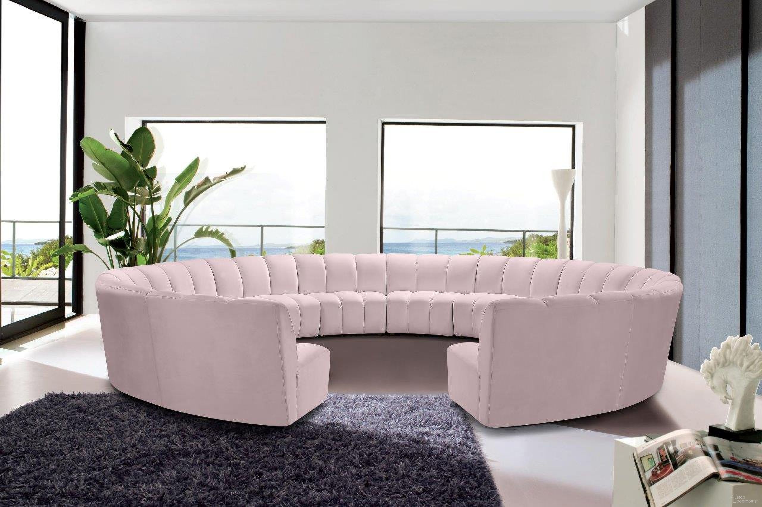 The appearance of Infinity 12-Piece Velvet Modular Sectional In Pink designed by Meridian in the modern / contemporary interior design. This pink piece of furniture was selected by 1StopBedrooms from Infinity Collection to add a touch of cosiness and style into your home. Sku: 638Pink-C;638Pink-C;638Pink-C;638Pink-C;638Pink-C;638Pink-C;638Pink-C;638Pink-C;638Pink-C;638Pink-C;638Pink-C;638Pink-C. Material: Velvet. Layout: Curved.