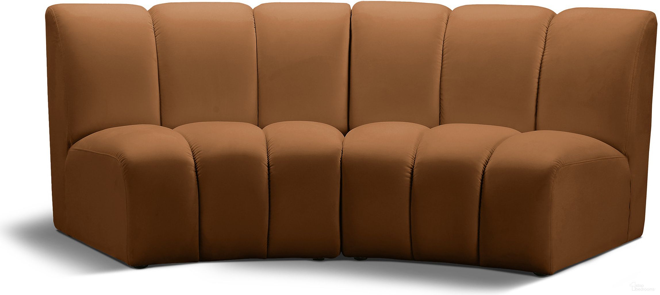 The appearance of Infinity Velvet 2 Piece Modular Sectional In Saddle designed by Meridian in the modern / contemporary interior design. This saddle piece of furniture  was selected by 1StopBedrooms from Infinity Collection to add a touch of cosiness and style into your home. Sku: 638Saddle-C;638Saddle-C. Material: Velvet.