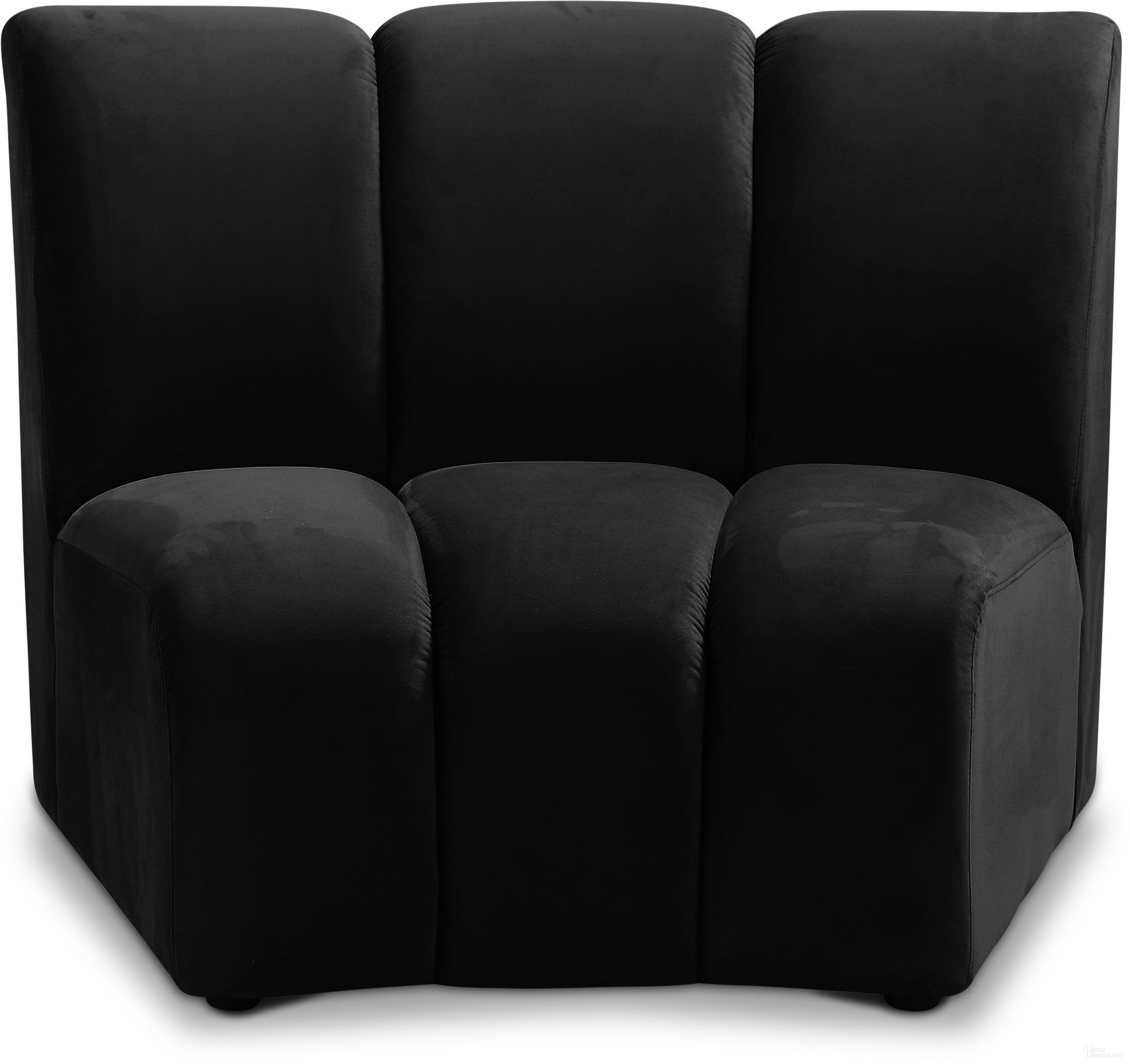 The appearance of Infinity Velvet Modular Chair In Black designed by Meridian in the modern / contemporary interior design. This black piece of furniture was selected by 1StopBedrooms from Infinity Collection to add a touch of cosiness and style into your home. Sku: 638Black-C. Material: Velvet.