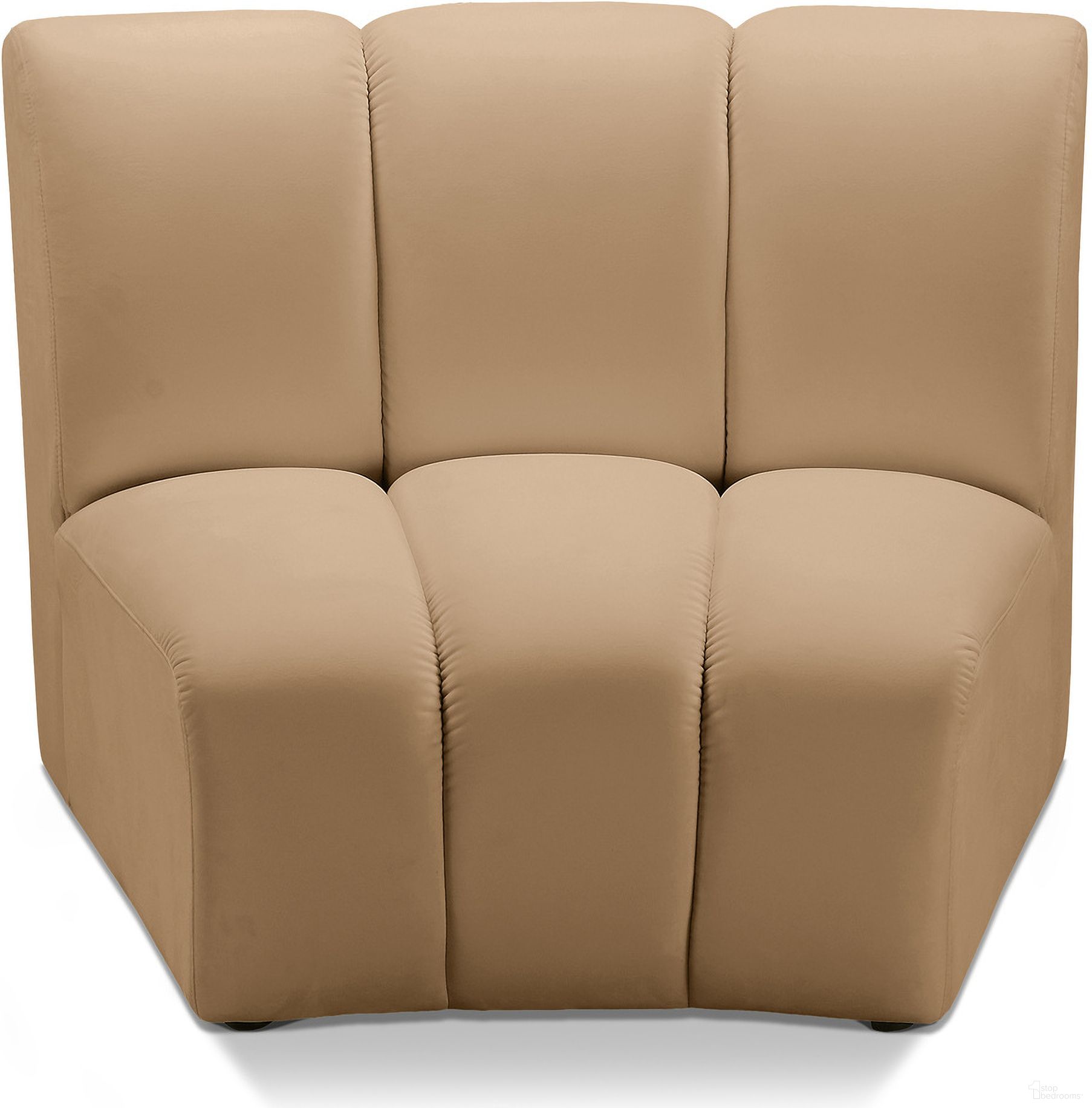 The appearance of Infinity Velvet Modular Chair In Camel designed by Meridian in the modern / contemporary interior design. This camel piece of furniture was selected by 1StopBedrooms from Infinity Collection to add a touch of cosiness and style into your home. Sku: 638Camel-C. Material: Velvet.