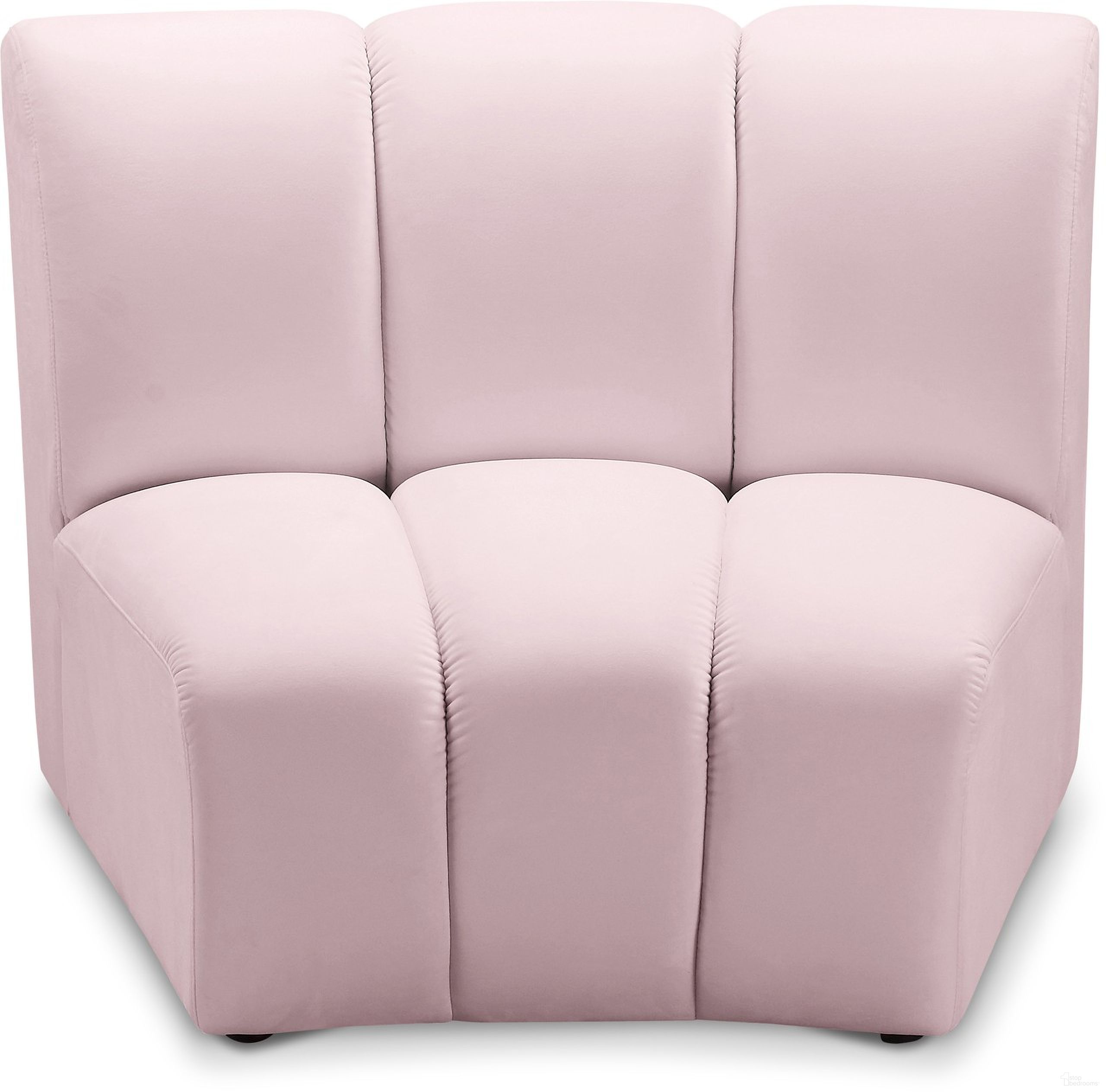The appearance of Infinity Velvet Modular Chair In Pink designed by Meridian in the modern / contemporary interior design. This pink piece of furniture was selected by 1StopBedrooms from Infinity Collection to add a touch of cosiness and style into your home. Sku: 638Pink-C. Material: Velvet.