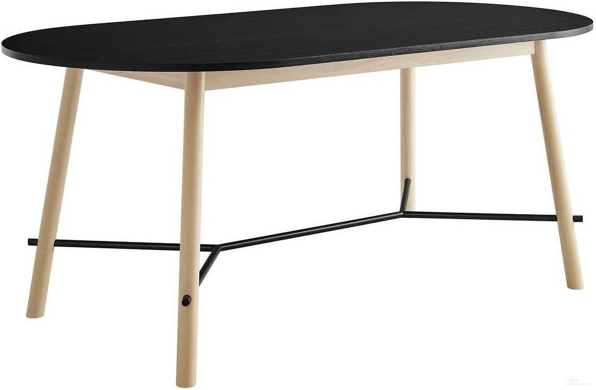 The appearance of Infuse 71 Inch Wood Grain Dining Table In Black and Oak designed by Modway in the modern / contemporary interior design. This black piece of furniture  was selected by 1StopBedrooms from Infuse Collection to add a touch of cosiness and style into your home. Sku: EEI-6836-BLK-OAK. Table Base Style: Trestle. Table Top Shape: Oval. Material: Wood. Size: 35" x 71".