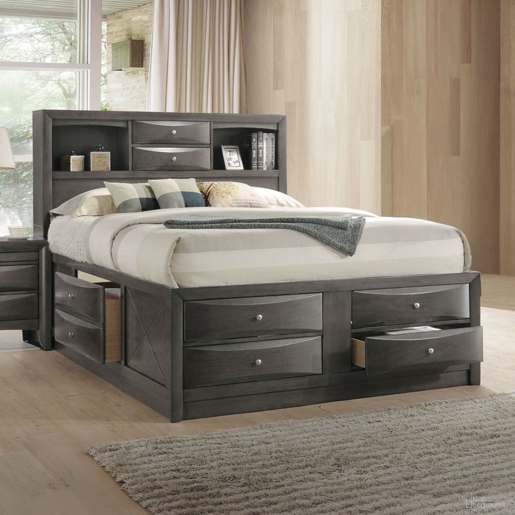 The appearance of Ireland Gray Oak Queen Bookcase Storage Bed designed by ACME in the transitional interior design. This gray piece of furniture  was selected by 1StopBedrooms from Ireland Collection to add a touch of cosiness and style into your home. Sku: 22700Q-HF;22701Q-R;22702Q-LDRW;22703Q-RDRW. Bed Type: Storage Bed. Material: Wood. Bed Size: Queen.