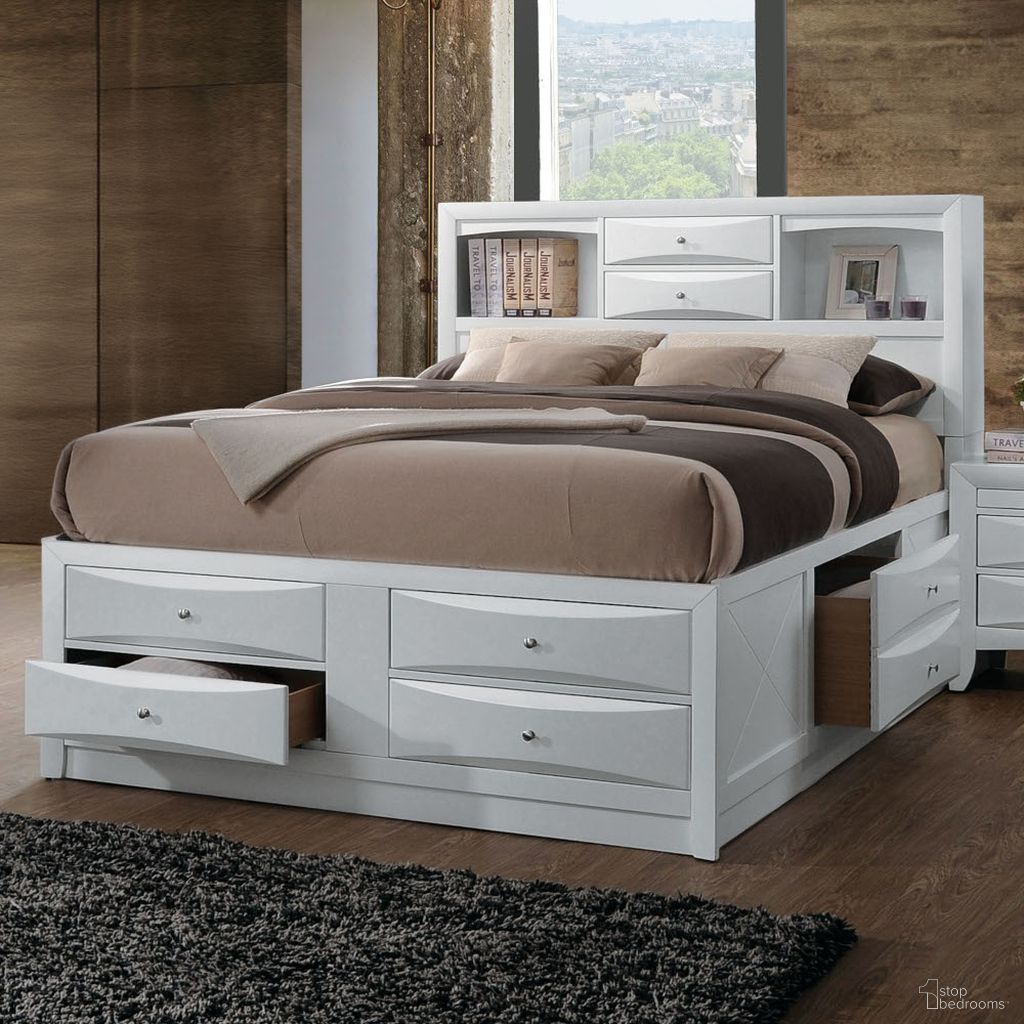Ireland White Queen Bookcase Storage Bed