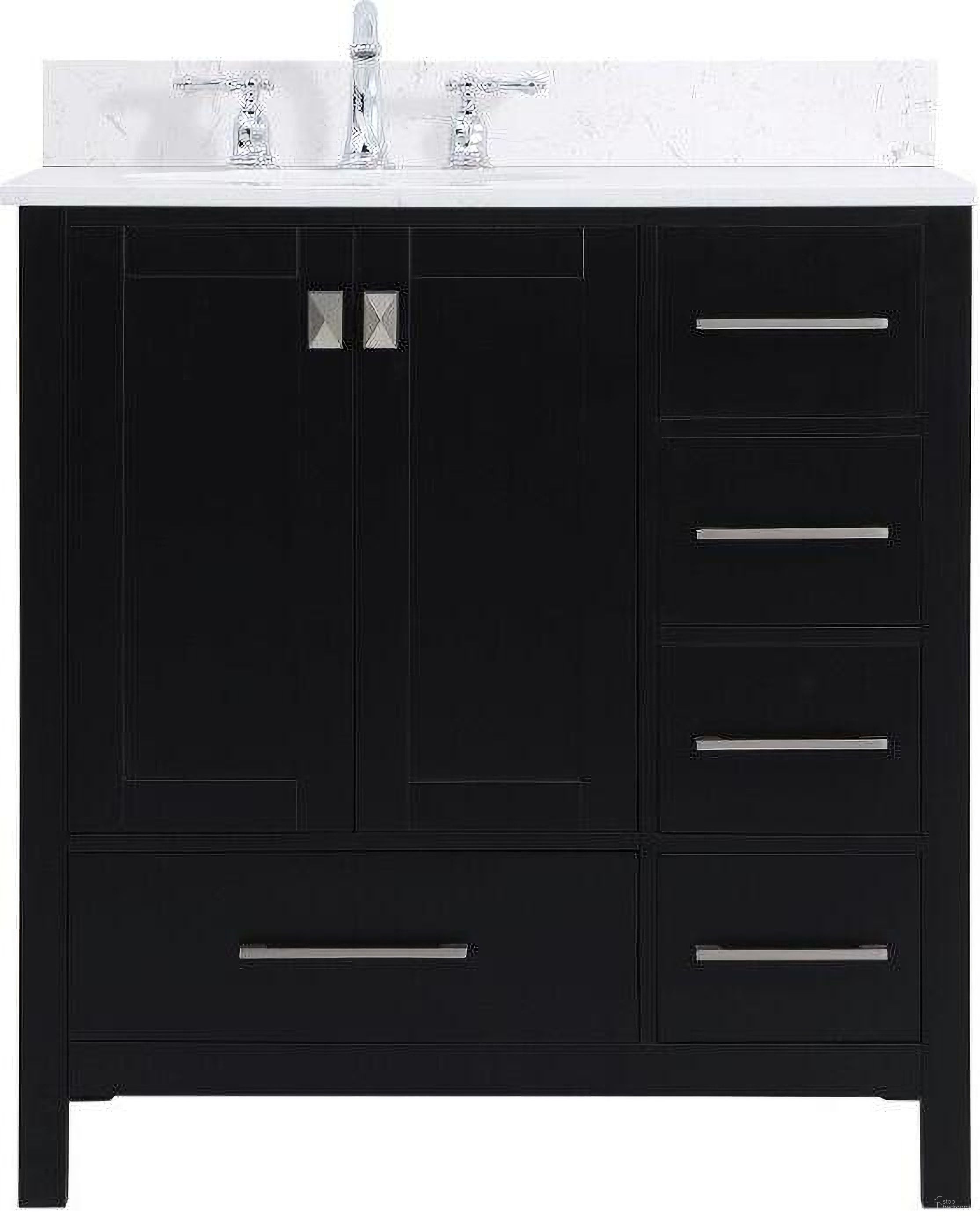 The appearance of Irene 32 Inch Single Bathroom Vanity In Black With Backsplash designed by Elegant Lighting in the traditional interior design. This black piece of furniture was selected by 1StopBedrooms from Irene Collection to add a touch of cosiness and style into your home. Sku: VF18832BK-BS. Material: Wood.