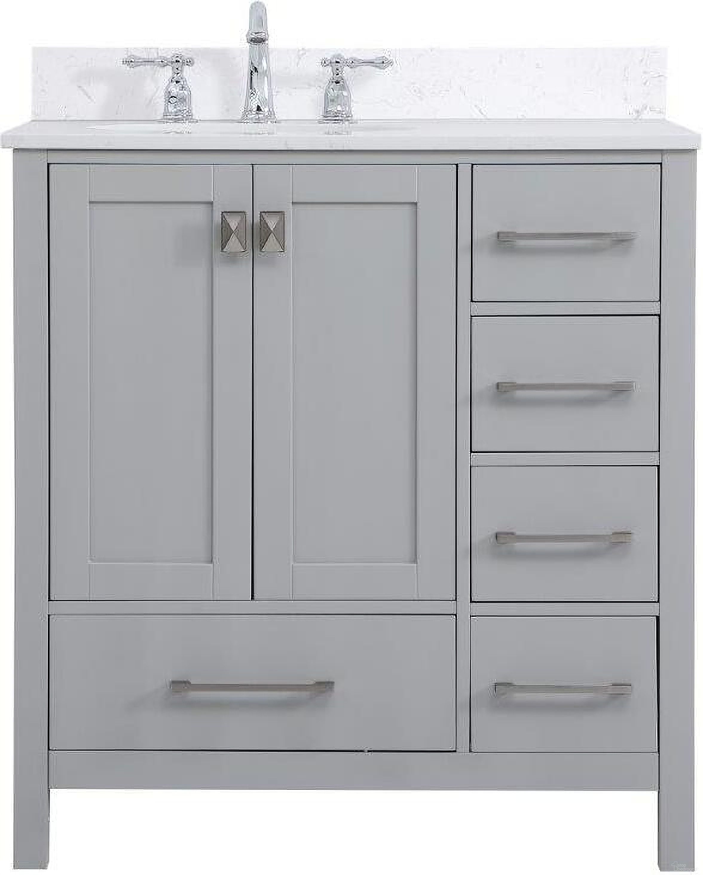 The appearance of Irene 32 Inch Single Bathroom Vanity In Gray With Backsplash designed by Elegant Lighting in the traditional interior design. This gray piece of furniture was selected by 1StopBedrooms from Irene Collection to add a touch of cosiness and style into your home. Sku: VF18832GR-BS. Material: Wood.