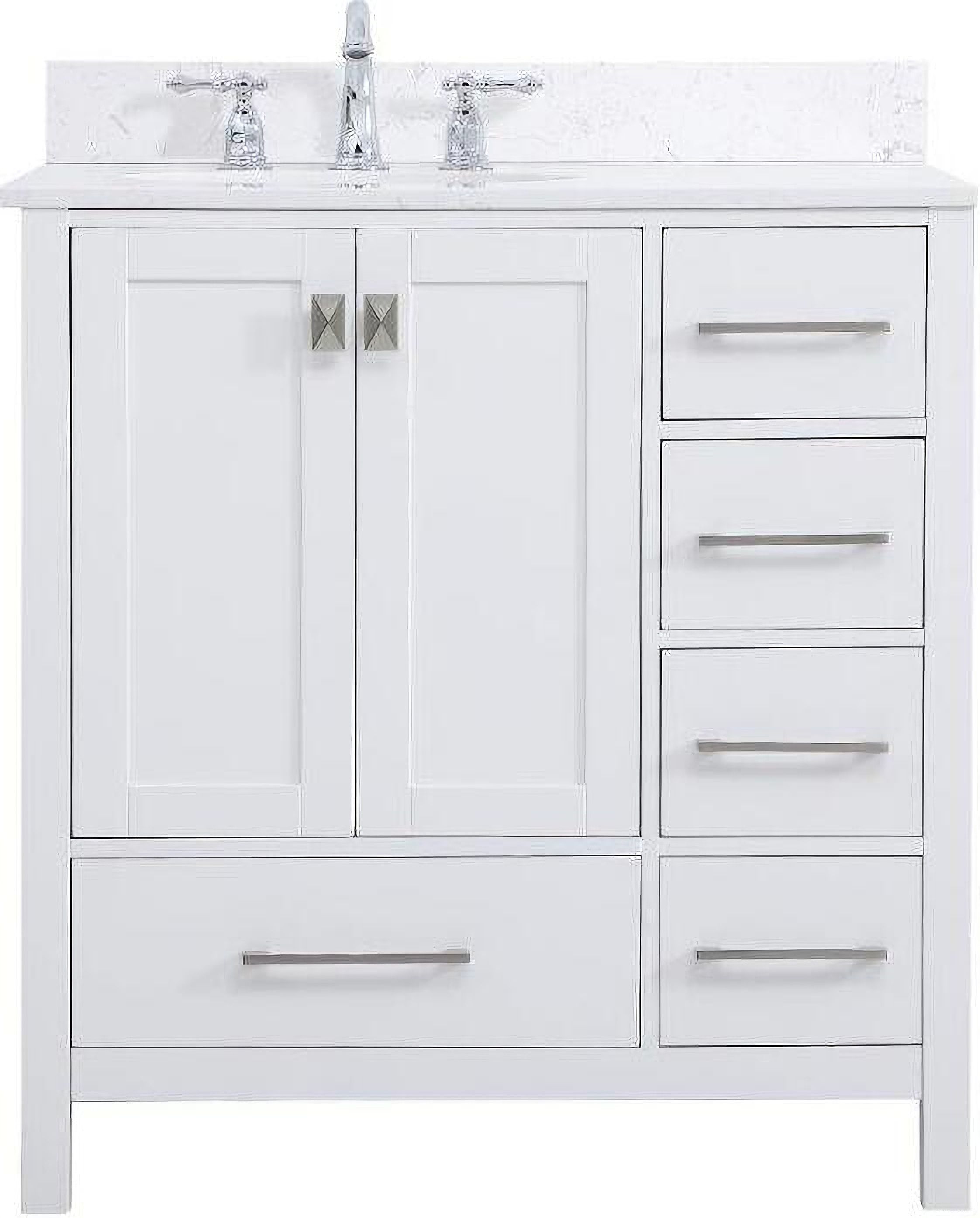 The appearance of Irene 32 Inch Single Bathroom Vanity In White With Backsplash designed by Elegant Lighting in the traditional interior design. This white piece of furniture was selected by 1StopBedrooms from Irene Collection to add a touch of cosiness and style into your home. Sku: VF18832WH-BS. Material: Wood.