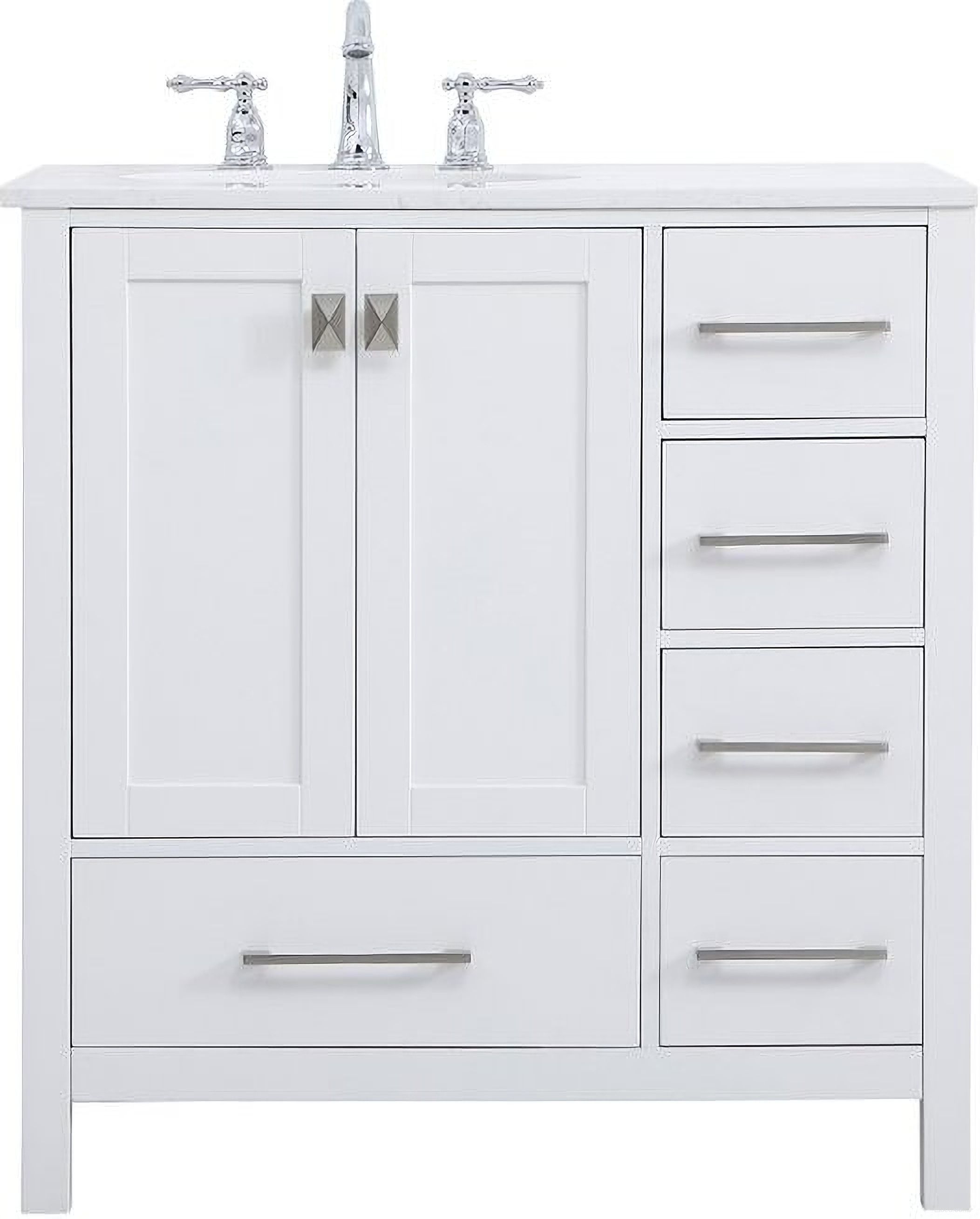 The appearance of Irene 32 Inch Single Bathroom Vanity In White designed by Elegant Lighting in the traditional interior design. This white piece of furniture  was selected by 1StopBedrooms from Irene Collection to add a touch of cosiness and style into your home. Sku: VF18832WH. Material: Wood.