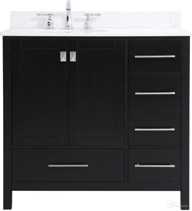 The appearance of Irene 36 Inch Single Bathroom Vanity In Black With Backsplash designed by Elegant Lighting in the traditional interior design. This black piece of furniture was selected by 1StopBedrooms from Irene Collection to add a touch of cosiness and style into your home. Sku: VF18836BK-BS. Material: Wood.