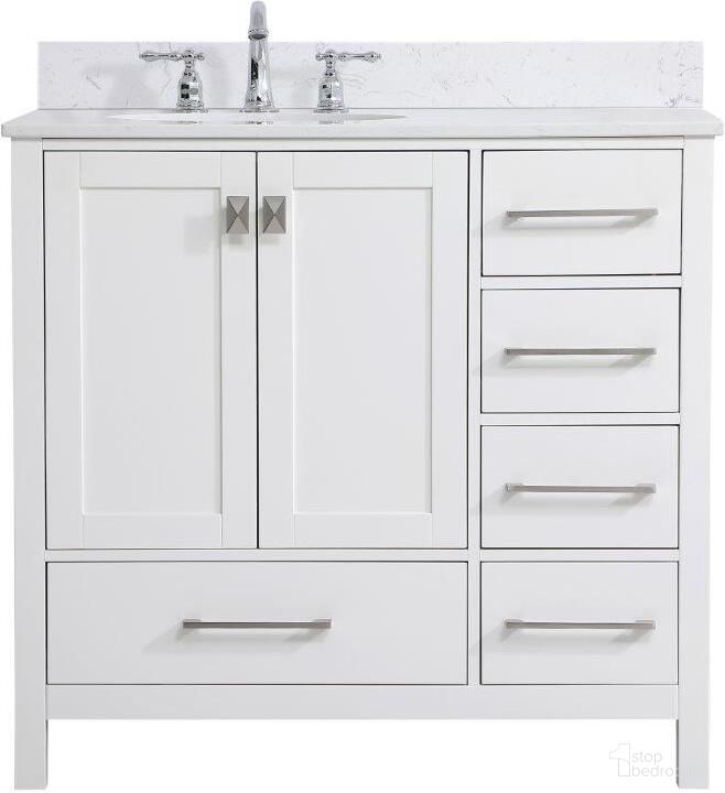The appearance of Irene 36 Inch Single Bathroom Vanity In White With Backsplash designed by Elegant Lighting in the traditional interior design. This white piece of furniture was selected by 1StopBedrooms from Irene Collection to add a touch of cosiness and style into your home. Sku: VF18836WH-BS. Material: Wood.