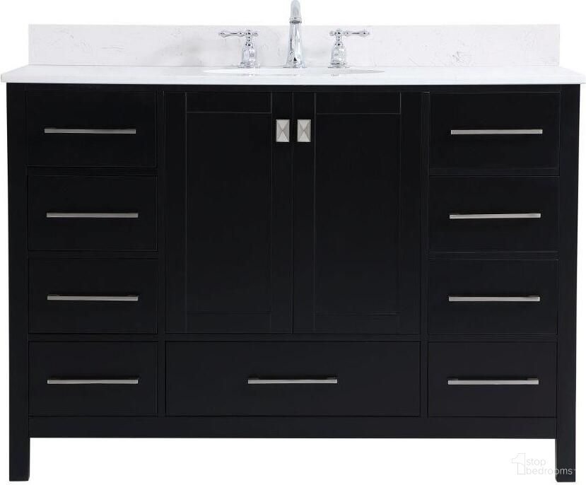 The appearance of Irene 48 Inch Single Bathroom Vanity In Black With Backsplash designed by Elegant Lighting in the traditional interior design. This black piece of furniture was selected by 1StopBedrooms from Irene Collection to add a touch of cosiness and style into your home. Sku: VF18848BK-BS. Material: Wood.