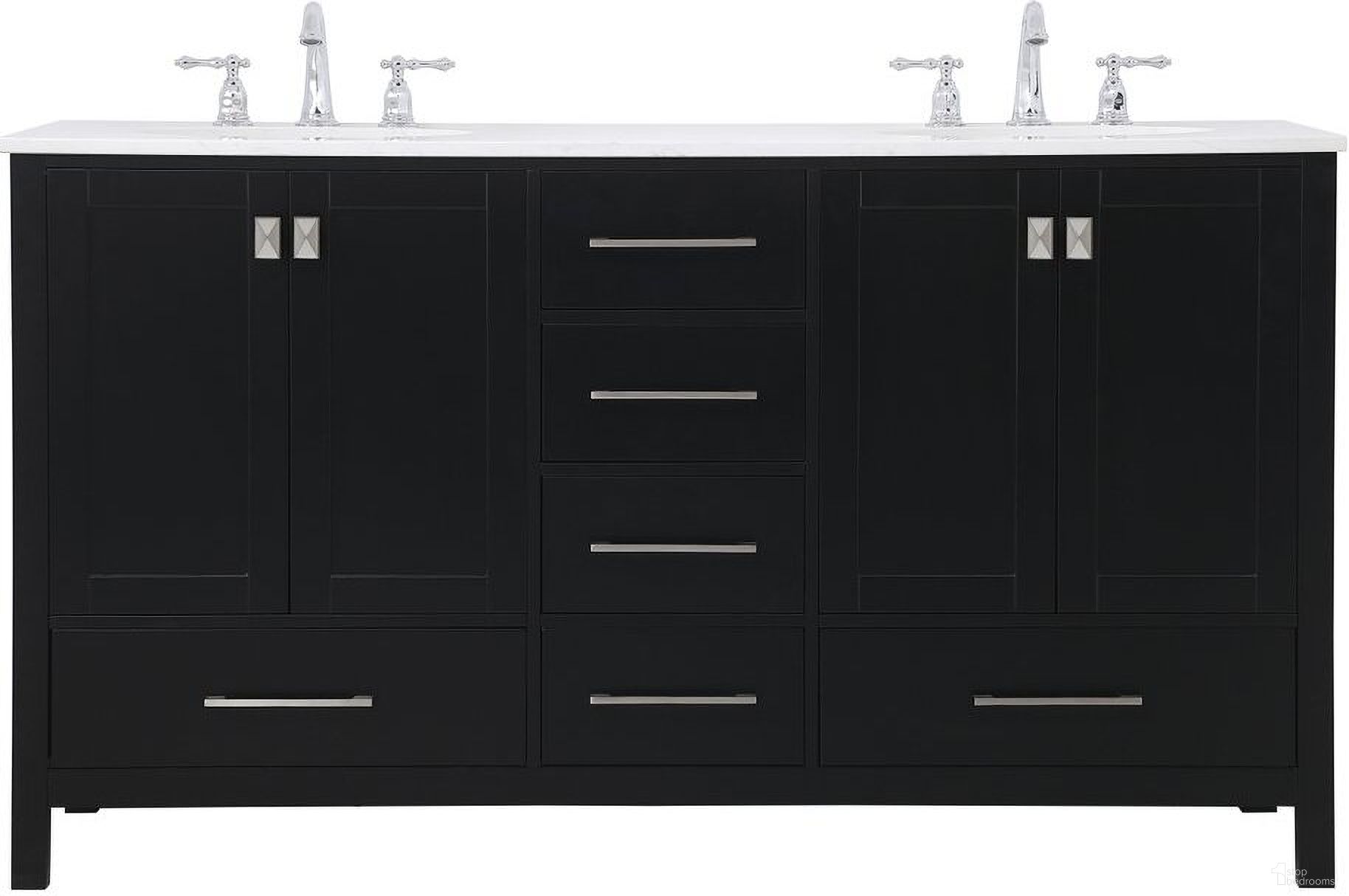 The appearance of Irene 60 Inch Double Bathroom Vanity In Black designed by Elegant Lighting in the traditional interior design. This black piece of furniture was selected by 1StopBedrooms from Irene Collection to add a touch of cosiness and style into your home. Sku: VF18860DBK. Material: Wood.