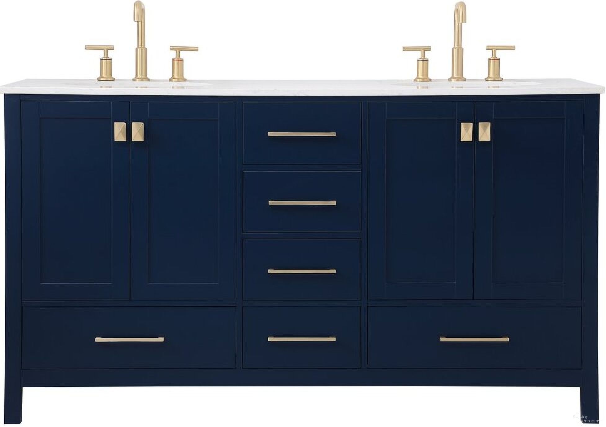 The appearance of Irene 60 Inch Double Bathroom Vanity In Blue designed by Elegant Lighting in the traditional interior design. This blue piece of furniture was selected by 1StopBedrooms from Irene Collection to add a touch of cosiness and style into your home. Sku: VF18860DBL. Material: Wood.