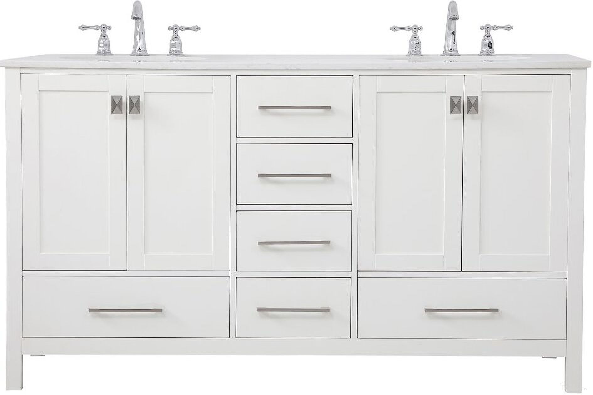 The appearance of Irene 60 Inch Double Bathroom Vanity In White designed by Elegant Lighting in the traditional interior design. This white piece of furniture  was selected by 1StopBedrooms from Irene Collection to add a touch of cosiness and style into your home. Sku: VF18860DWH. Material: Wood.