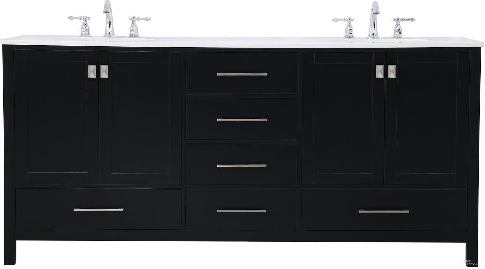 The appearance of Irene 72 Inch Double Bathroom Vanity In Black designed by Elegant Lighting in the traditional interior design. This black piece of furniture was selected by 1StopBedrooms from Irene Collection to add a touch of cosiness and style into your home. Sku: VF18872DBK. Material: Wood.