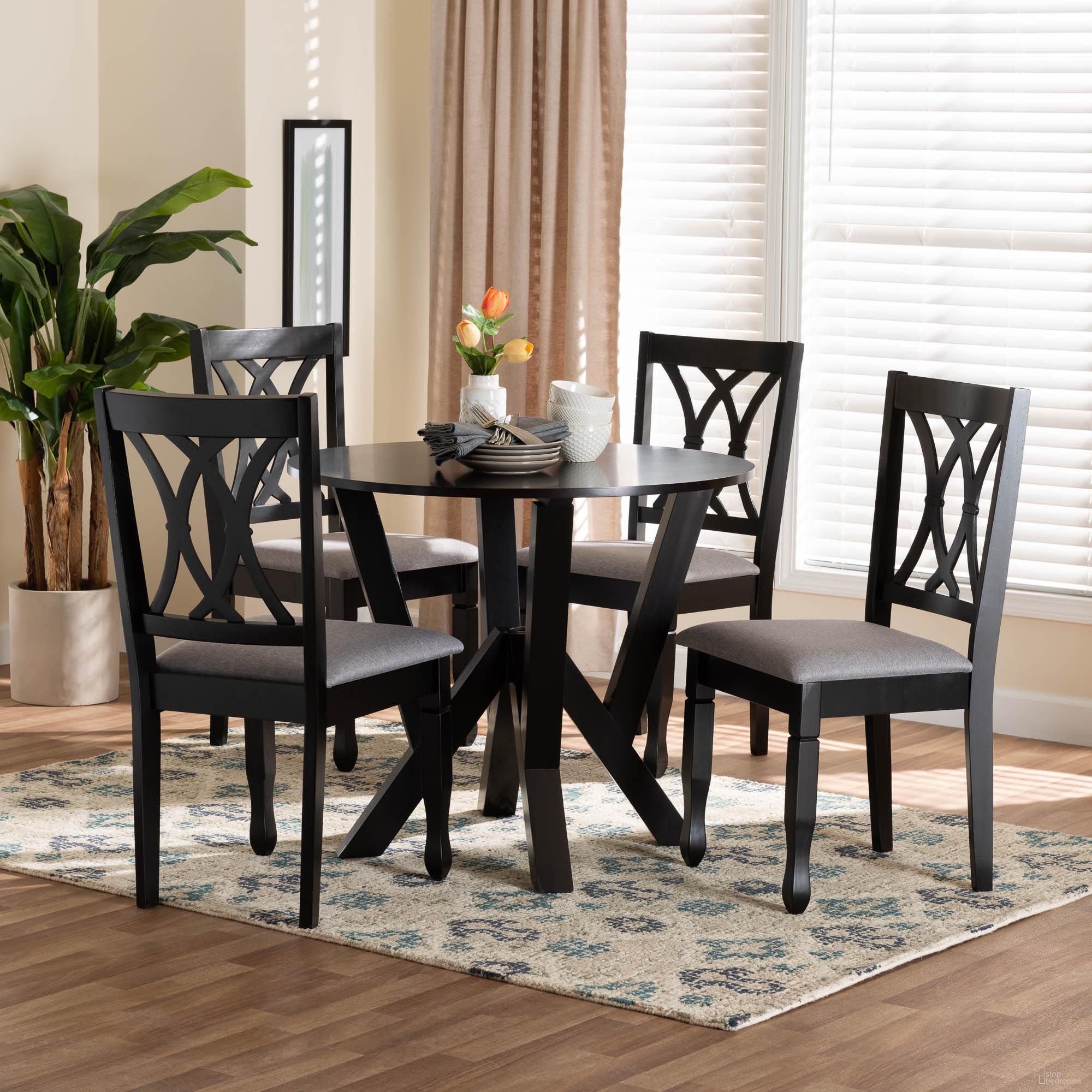 Irene Fabric and Wood 5-Piece Dining Set In Grey and Dark Brown