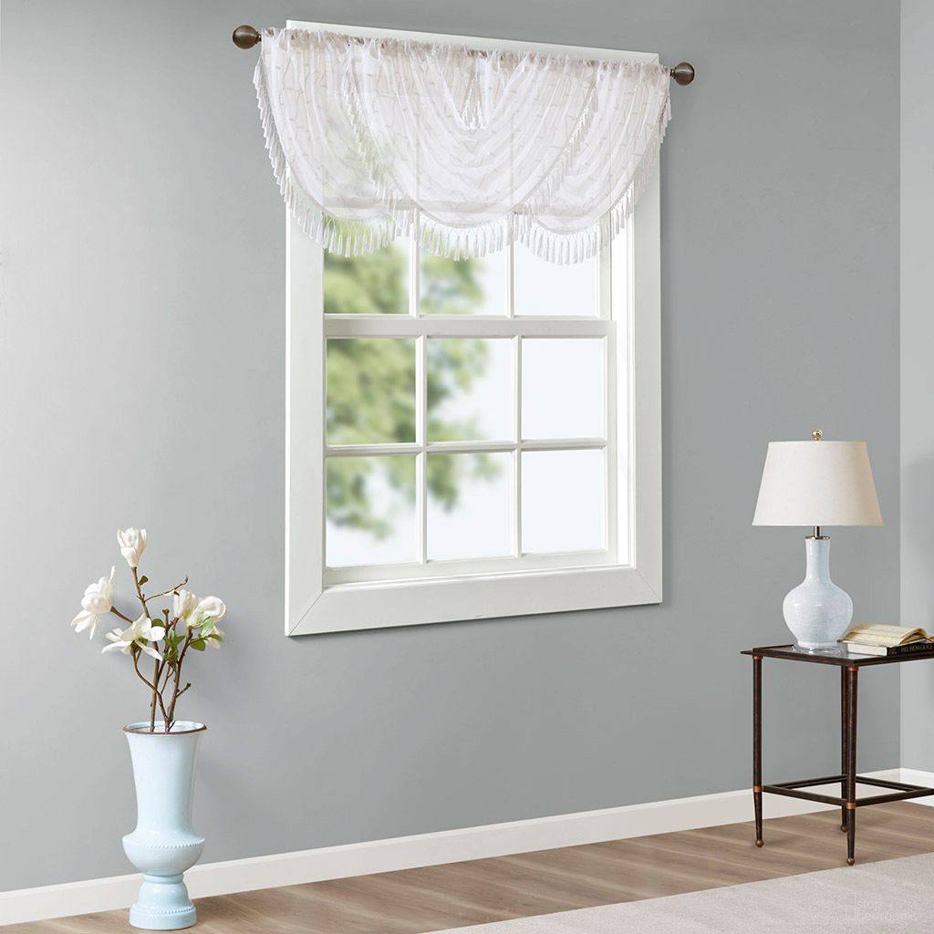 Irina Diamond Sheer Embroidered Waterfall Valance In White