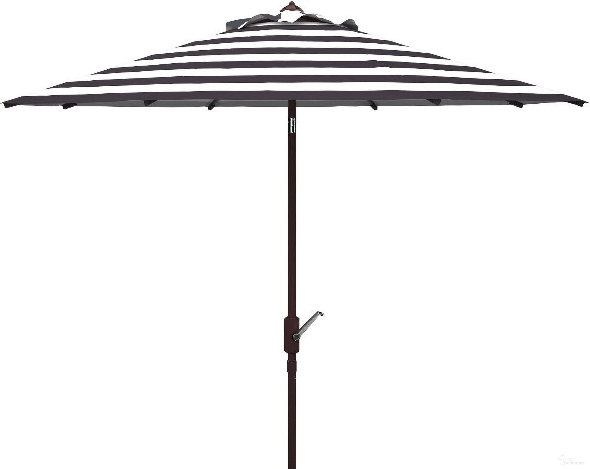 The appearance of Iris Fashion Line 11Ft Rnd Umbrella In Black and White designed by Safavieh in the modern / contemporary interior design. This black and white piece of furniture was selected by 1StopBedrooms from Iris Collection to add a touch of cosiness and style into your home. Sku: PAT8104A. Material: Aluminum.