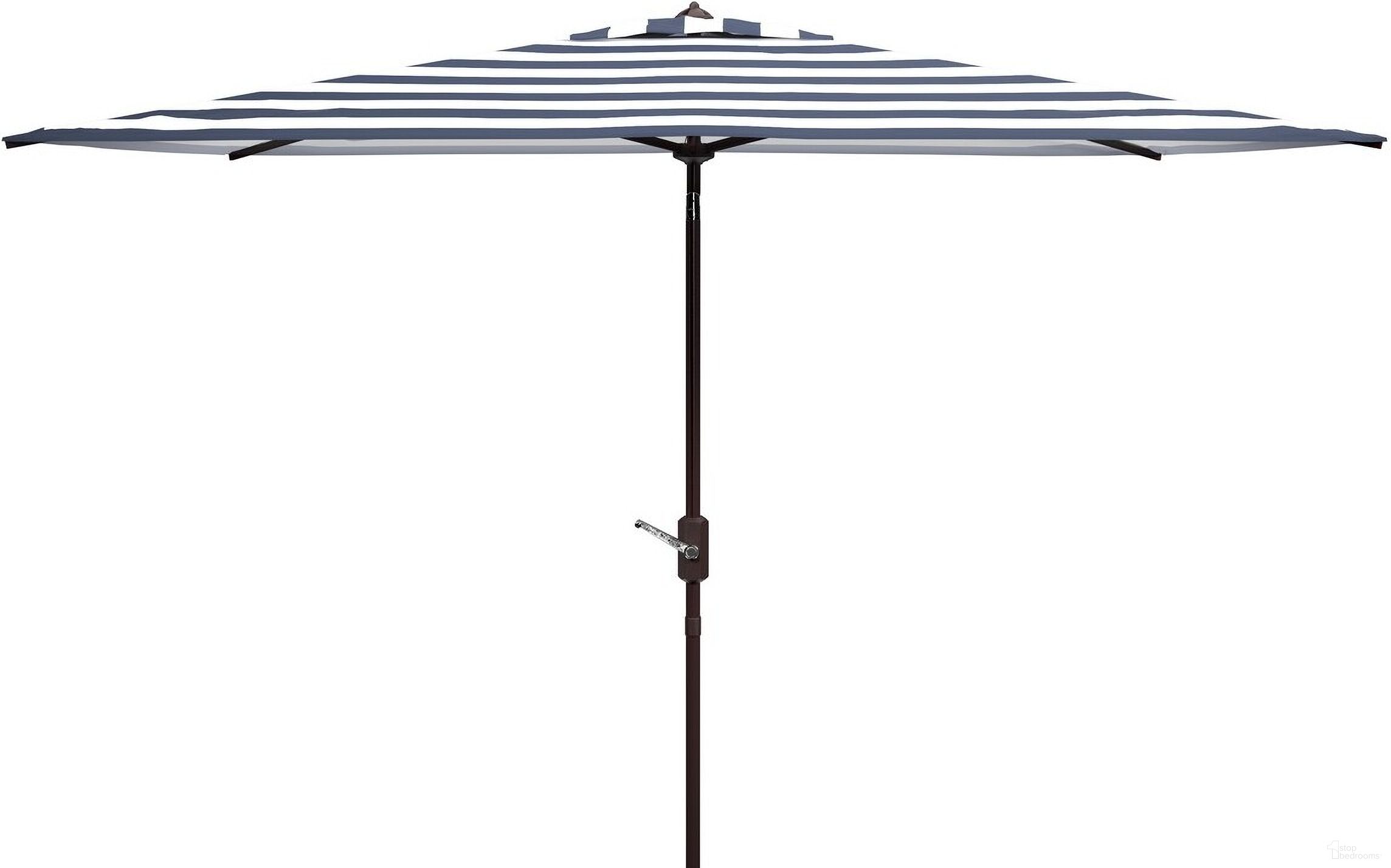 The appearance of Iris Fashion Line 6.5 X 10 Ft Rect Umbrella In White/Navy designed by Safavieh in the modern / contemporary interior design. This white navy piece of furniture was selected by 1StopBedrooms from Iris Collection to add a touch of cosiness and style into your home. Sku: PAT8304B. Material: Aluminum.