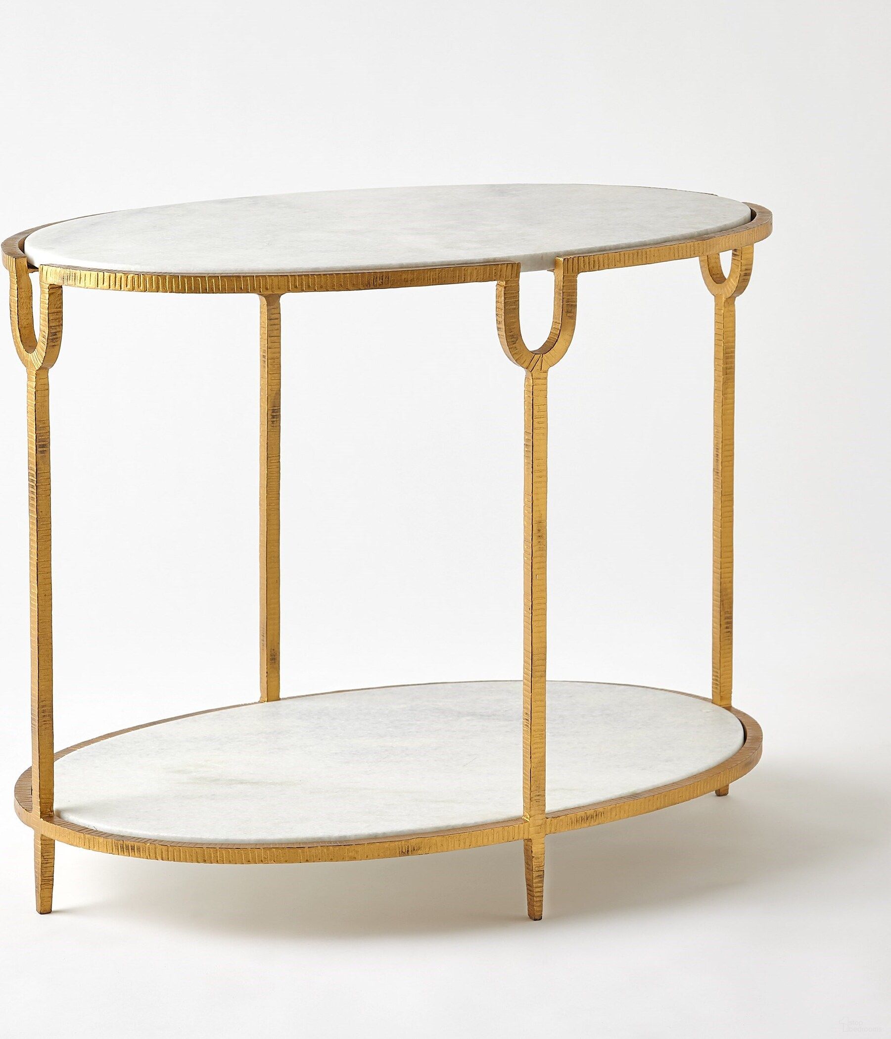 The appearance of Iron And Stone Side Table In Gold designed by Global Views in the modern / contemporary interior design. This gold piece of furniture  was selected by 1StopBedrooms from  to add a touch of cosiness and style into your home. Sku: 991787. Material: Iron.