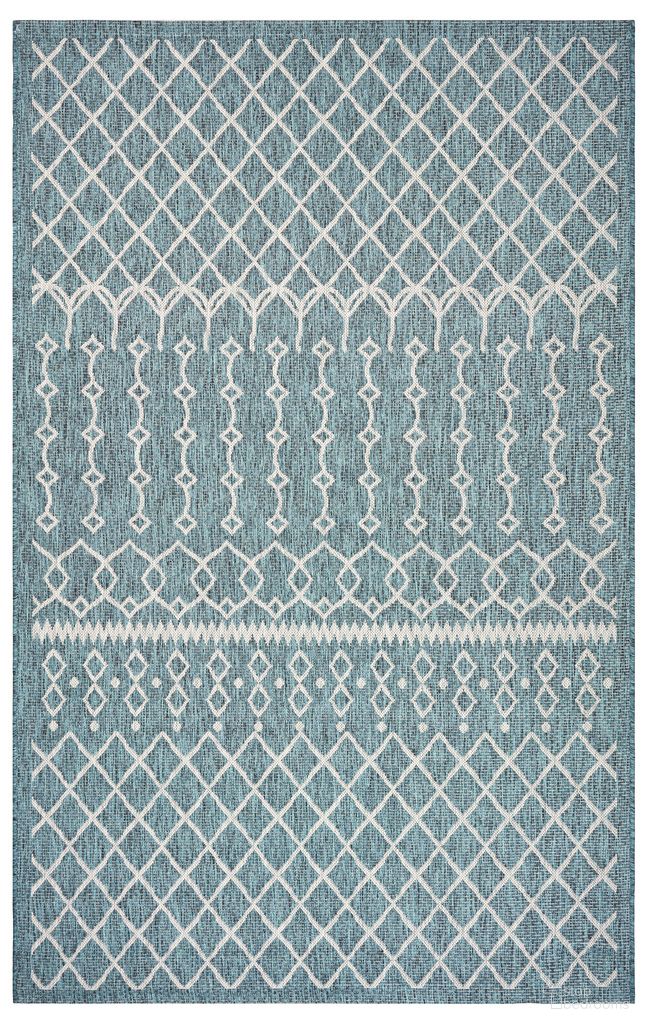 Iryva Geometric Power-Loomed Indoor/Outdoor Area Rug In Blue and Gray