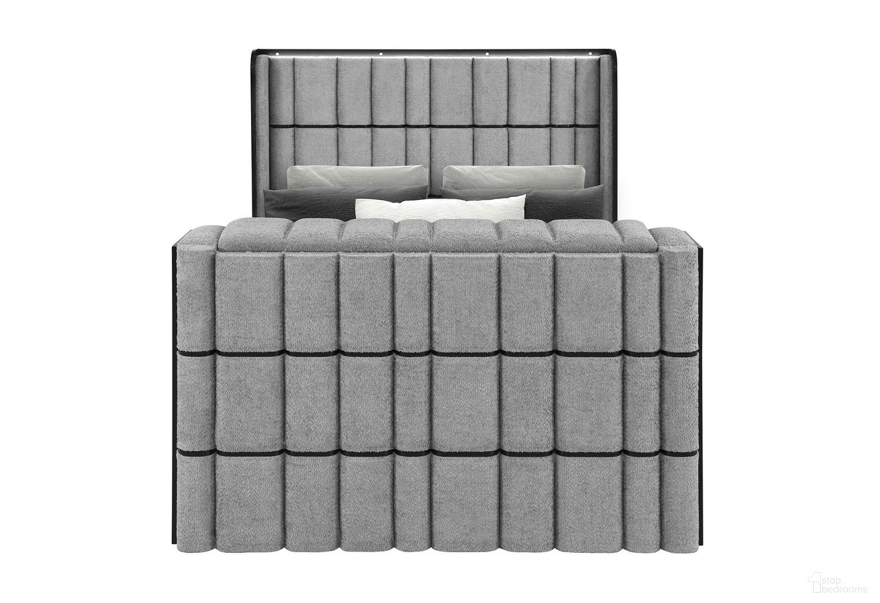 The appearance of Isabella Queen Upholstered Bed with LED, TV Lift, Speaker and Fireplace In Grey designed by Global Furniture USA in the modern / contemporary interior design. This grey piece of furniture was selected by 1StopBedrooms from Isabella Collection to add a touch of cosiness and style into your home. Sku: ISABELLA-GREY-QB-FB W/50" TV LIFT EU & SPKR;ISABELLA-GREY-QB-SR/SLATS;ISABELLA-GREY-QB-HB W/ LED;ISABELLA-GREY-QB/KB-HB WING. Bed Size: Queen. Material: MDF. Bed Type: Upholstered Bed.