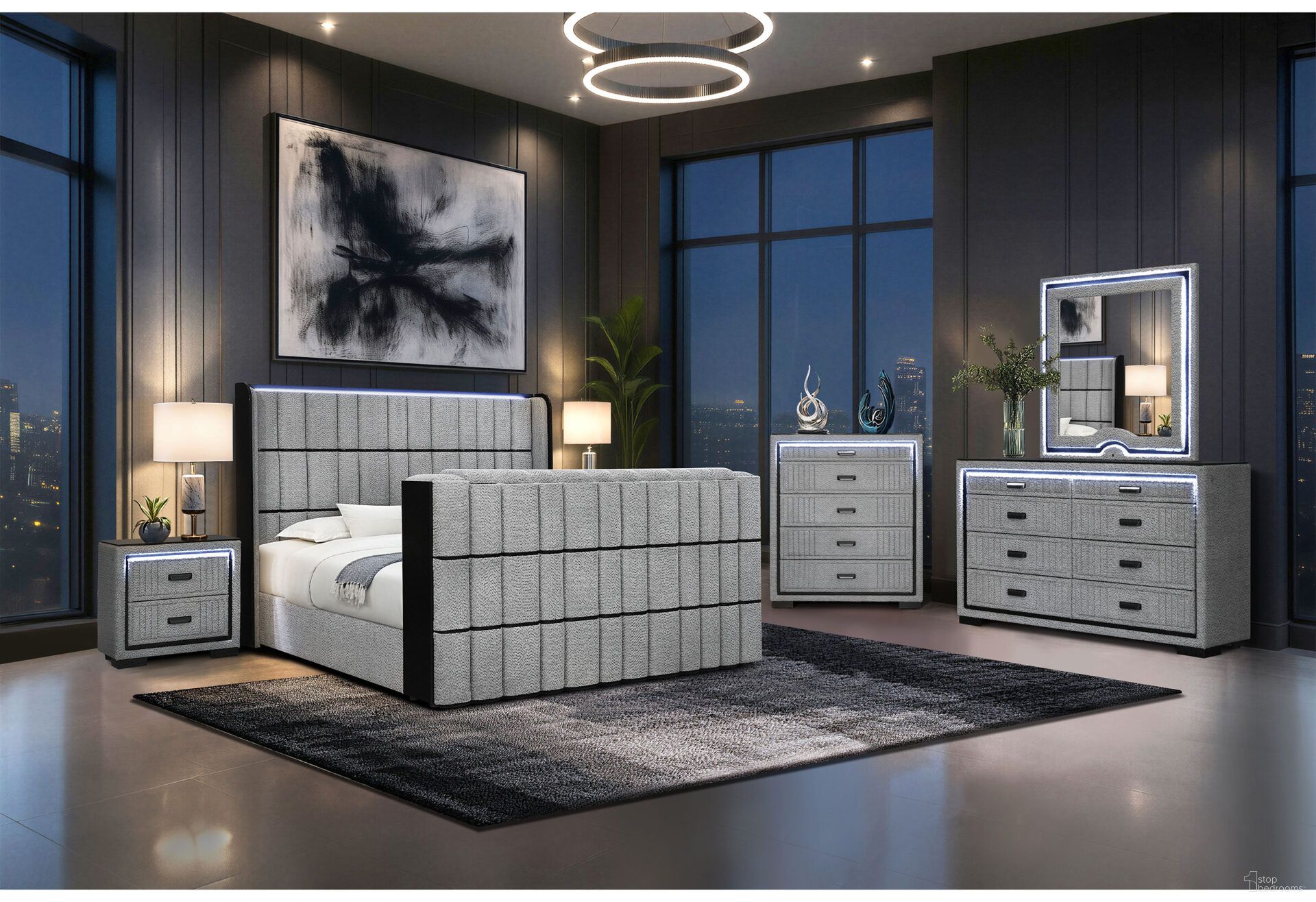 The appearance of Isabella Upholstered Bedroom Set In Grey designed by Global Furniture USA in the modern / contemporary interior design. This grey piece of furniture was selected by 1StopBedrooms from Isabella Collection to add a touch of cosiness and style into your home. Sku: ISABELLA-GREY-QB-FB W/50;ISABELLA-GREY-NS W/ LED. Bed Size: King. Material: MDF.
