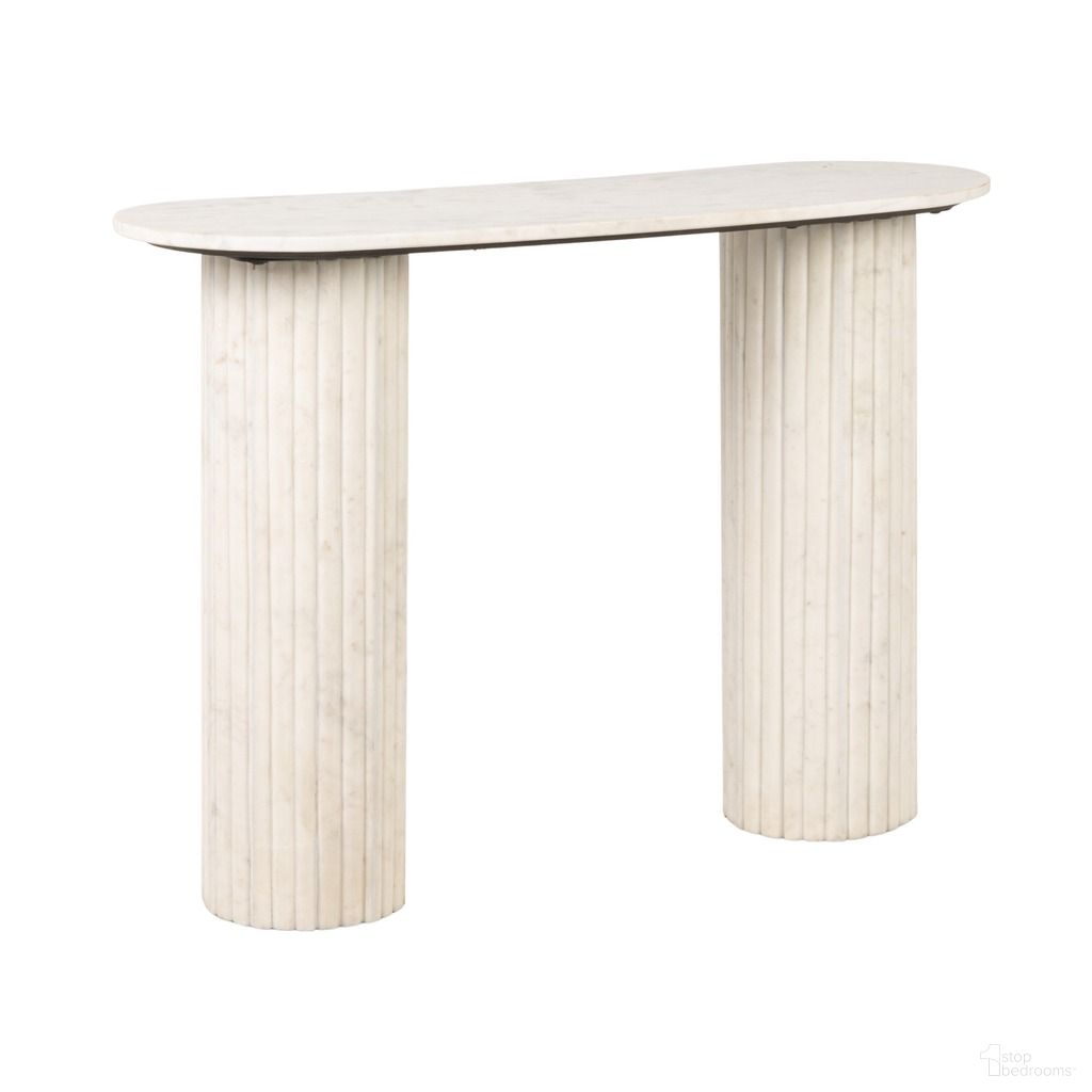 The appearance of Isadora Marble Console Table with Fluted Column Base In White designed by Rowena Interiors in the modern / contemporary interior design. This white piece of furniture was selected by 1StopBedrooms from Isadora Collection to add a touch of cosiness and style into your home. Sku: EC2217MC. Material: Marble.