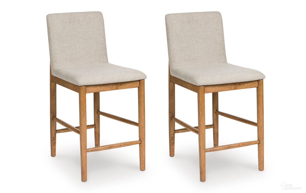 The appearance of Isanti Counter Height Barstool Set of 2 In Light Brown designed by Signature Design by Ashley in the modern / contemporary interior design. This light brown piece of furniture was selected by 1StopBedrooms from Isanti Collection to add a touch of cosiness and style into your home. Sku: D752-124. Material: Fabric.