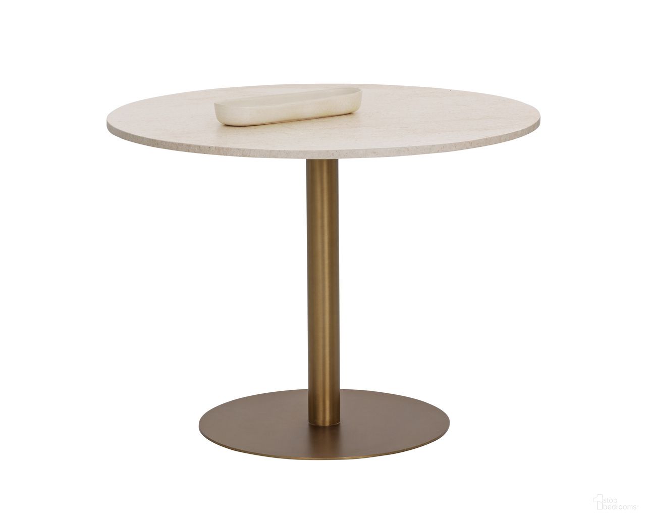Iska 39.5 Inch Round Bistro Table In Antique Gold and Cream