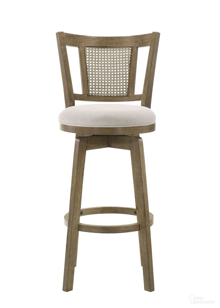 Isla 26 Inch Counter Height Rubberwood Swivel Barstool with Fabric Seat In Cream and Putty Brown