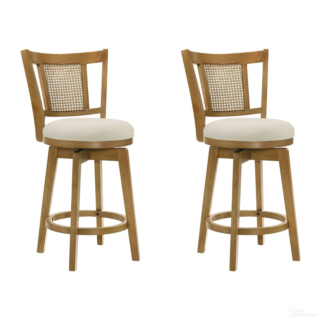 Isla 26 Inch Counter Height Swivel Barstool Set of 2 In Ivory and Amber Glow