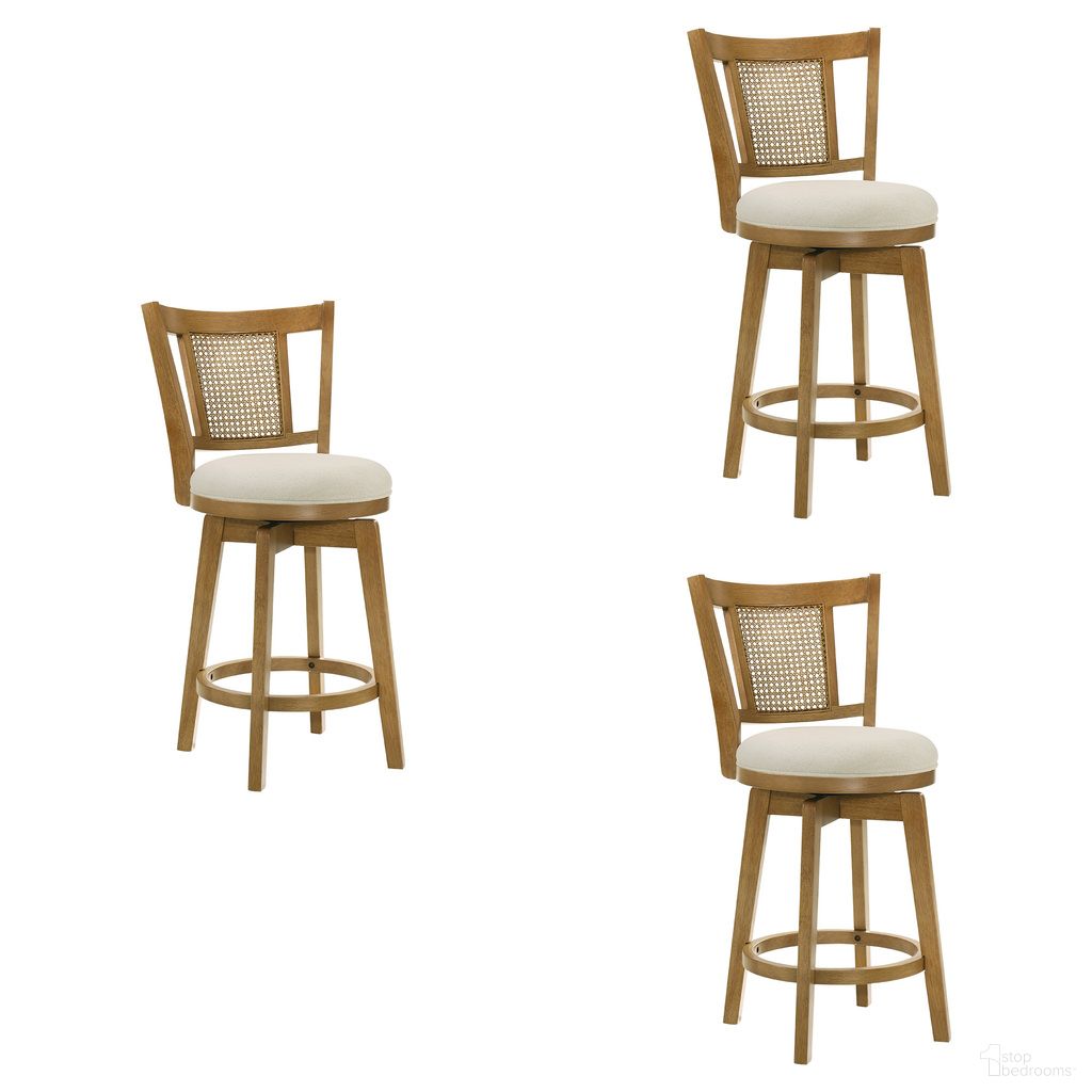 Isla 26 Inch Counter Height Swivel Barstool Set of 3 In Ivory and Amber Glow