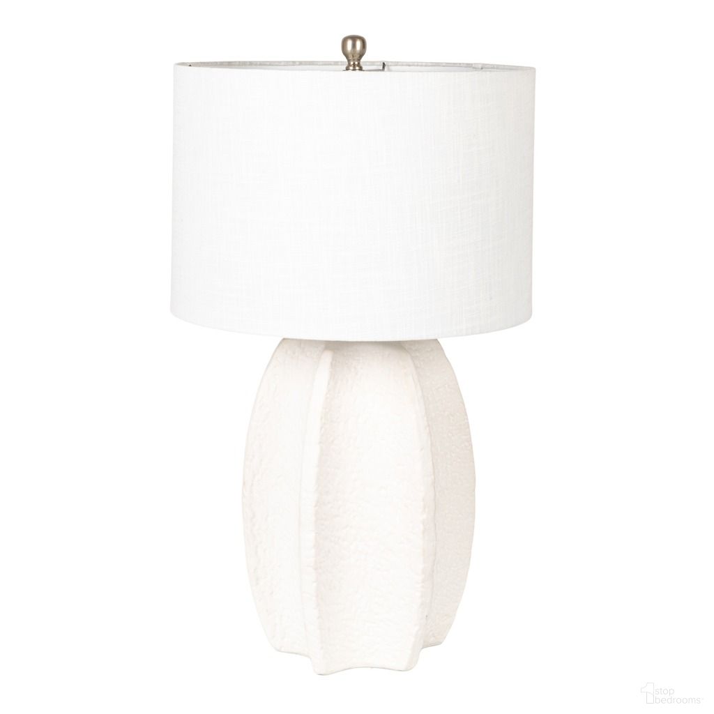 Isla 28.5 Inch Sculpted Ceramic Table Lamp with Linen Drum Shade In White