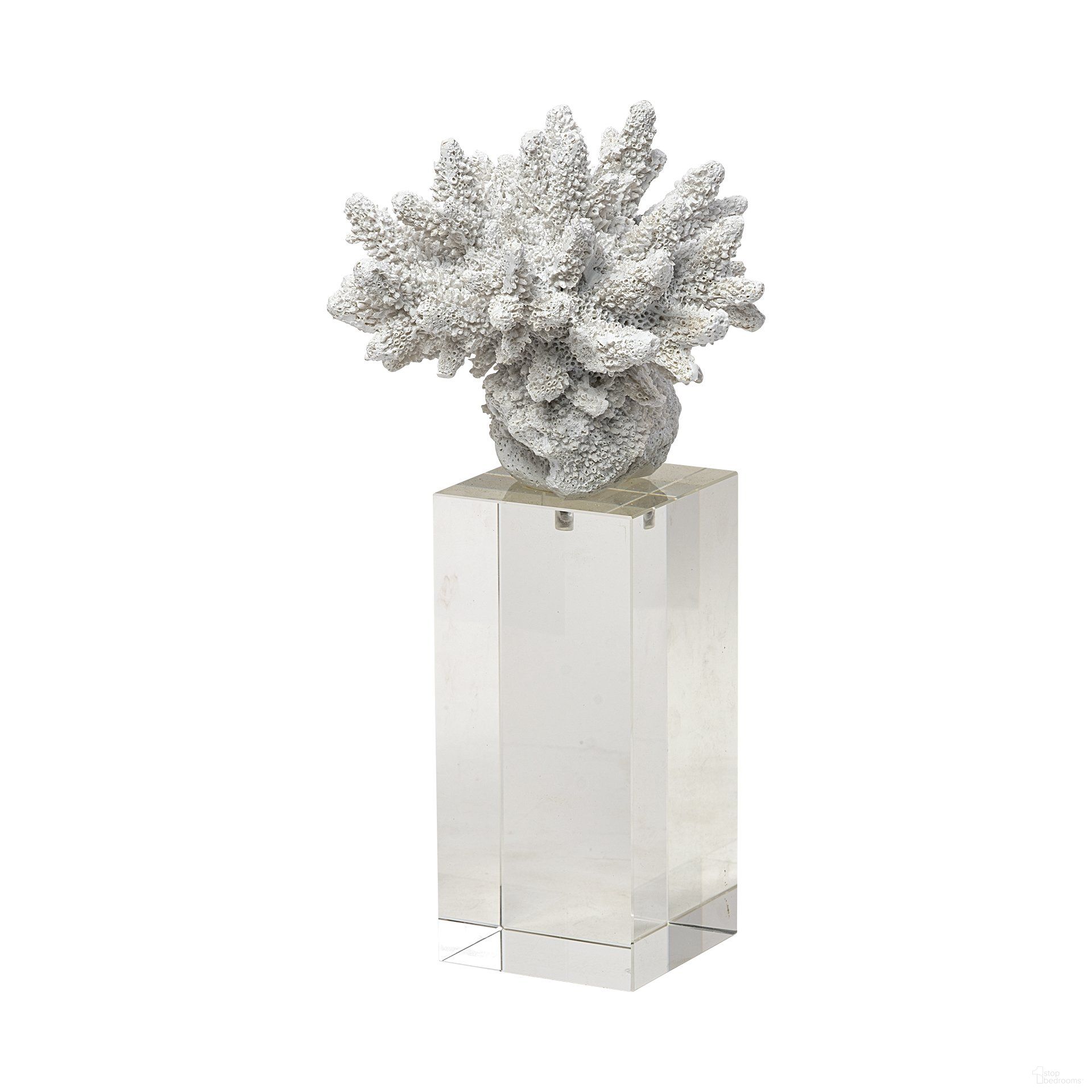 The appearance of Isla 5 x 5 Inch Large Replica Resin Coral On Clear White Glass In White designed by Mercana in the transitional interior design. This white piece of furniture  was selected by 1StopBedrooms from Isla Collection to add a touch of cosiness and style into your home. Sku: 68927. Material: Glass.
