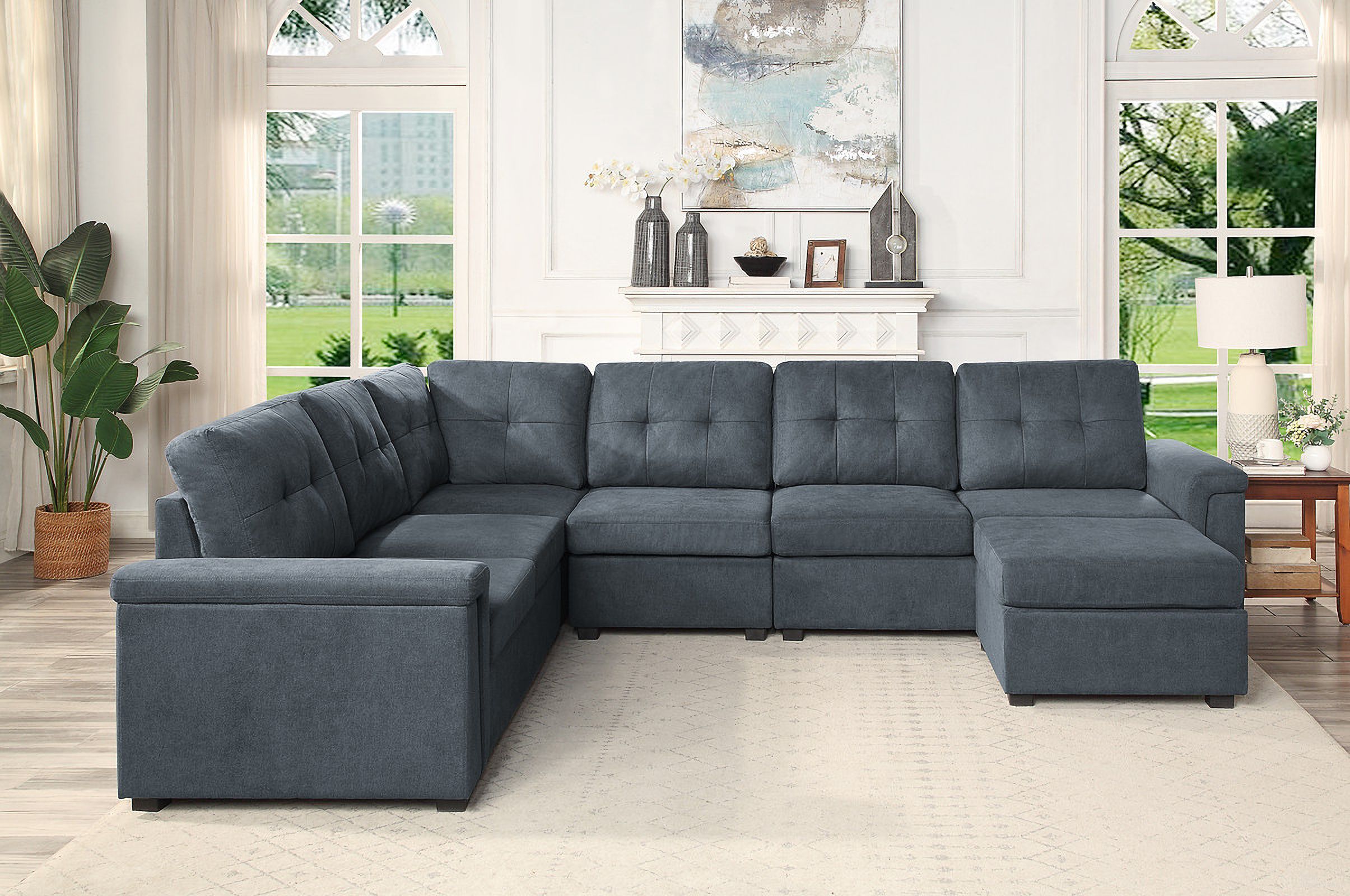 The appearance of Isla Gray Woven Fabric 7-Seater Sectional Sofa With Ottoman 81804-4A designed by Lilola Home in the modern / contemporary interior design. This gray piece of furniture was selected by 1StopBedrooms from Isla Collection to add a touch of cosiness and style into your home. Sku: 81804-A;81804-C;81804-LS;81804-LS;81804-O;81804-ARM;81804-ARM. Layout: Sofa & Chaise. Material: Woven.