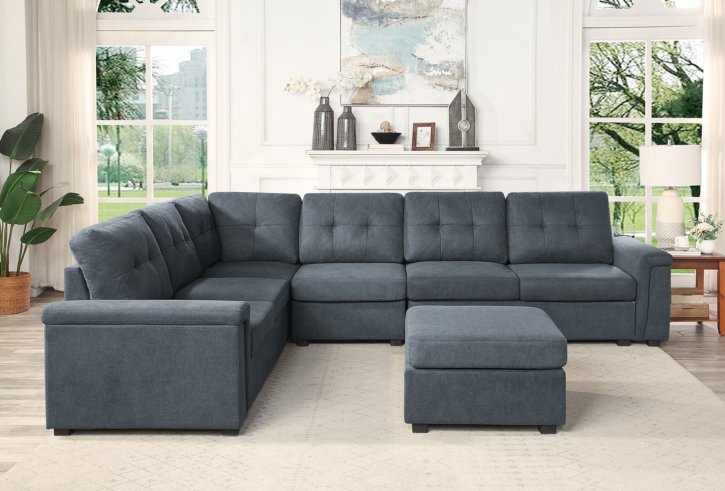 The appearance of Isla Gray Woven Fabric 7-Seater Sectional Sofa With Ottoman 81804-4B designed by Lilola Home in the modern / contemporary interior design. This gray piece of furniture was selected by 1StopBedrooms from Isla Collection to add a touch of cosiness and style into your home. Sku: 81804-A;81804-C;81804-LS;81804-LS;81804-O;81804-ARM;81804-ARM. Layout: L-Shape. Material: Woven.
