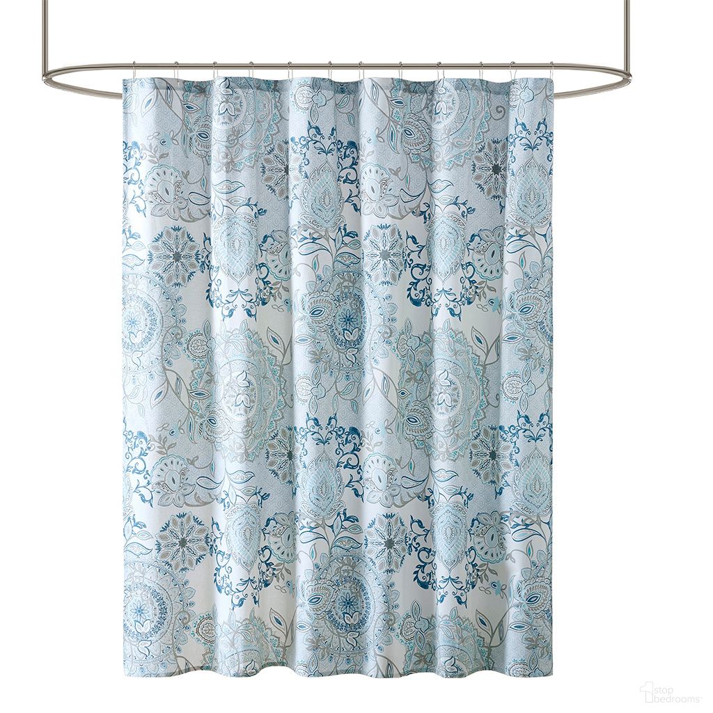 The appearance of Isla Printed Cotton Shower Curtain In Blue designed by Olliix in the rustic / southwestern interior design. This blue piece of furniture  was selected by 1StopBedrooms from Isla Collection to add a touch of cosiness and style into your home. Sku: MP70-5822. Material: Cotton.