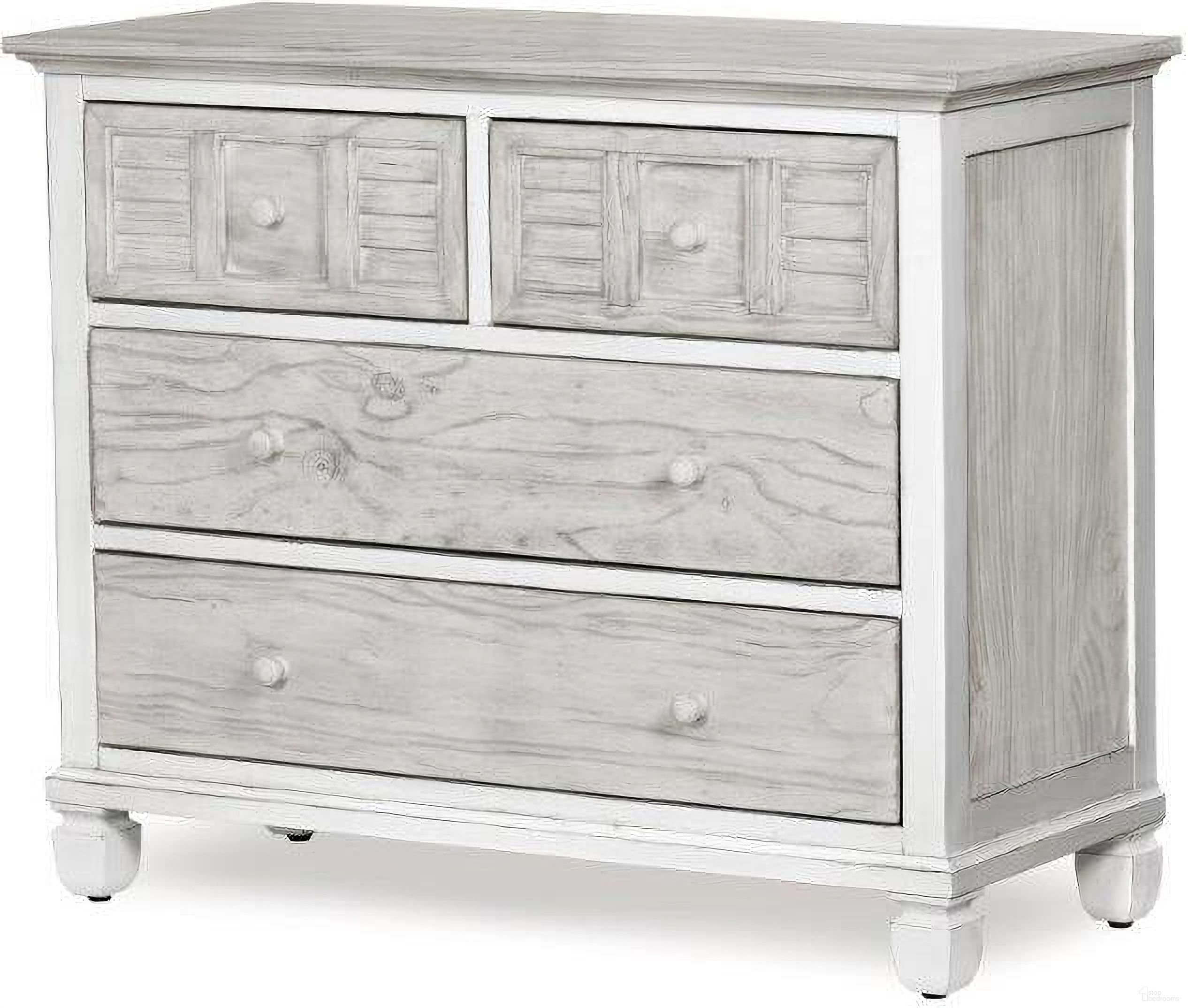 The appearance of Islamorada 4 Drawer Single Chest In White And Grey designed by Sea Winds Trading in the transitional interior design. This white and grey piece of furniture  was selected by 1StopBedrooms from Islamorada Collection to add a touch of cosiness and style into your home. Sku: B23334-DAPGREY. Material: Wood.
