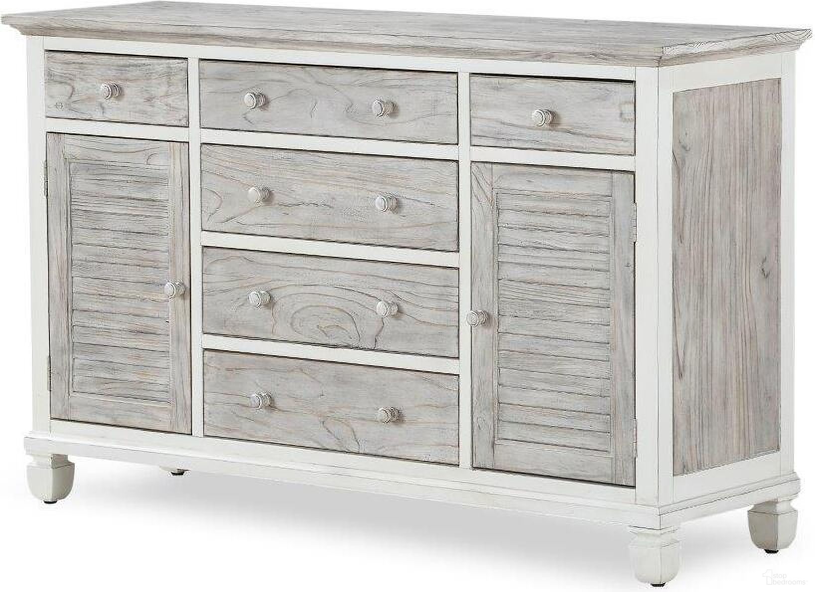 The appearance of Islamorada 6 Drawer With 2 Door Dresser In White And Grey designed by Sea Winds Trading in the transitional interior design. This white and grey piece of furniture was selected by 1StopBedrooms from Islamorada Collection to add a touch of cosiness and style into your home. Sku: B23336-DAPGREY. Material: Wood.